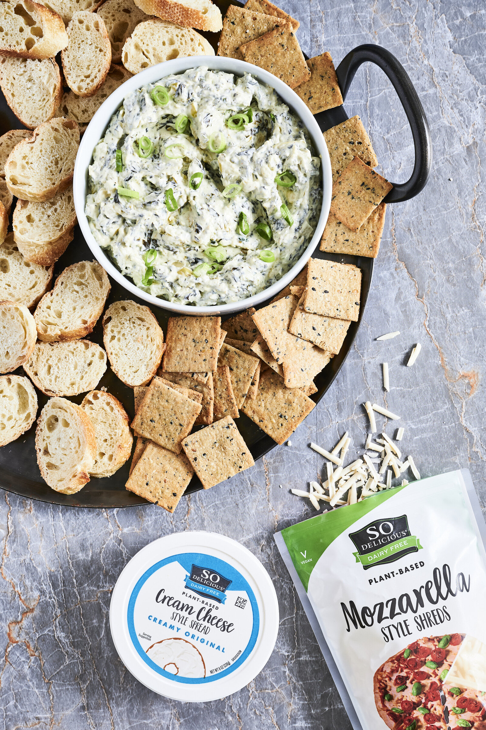 Spinach-Artichoke-Dip-with-Crackers-So-Delicious