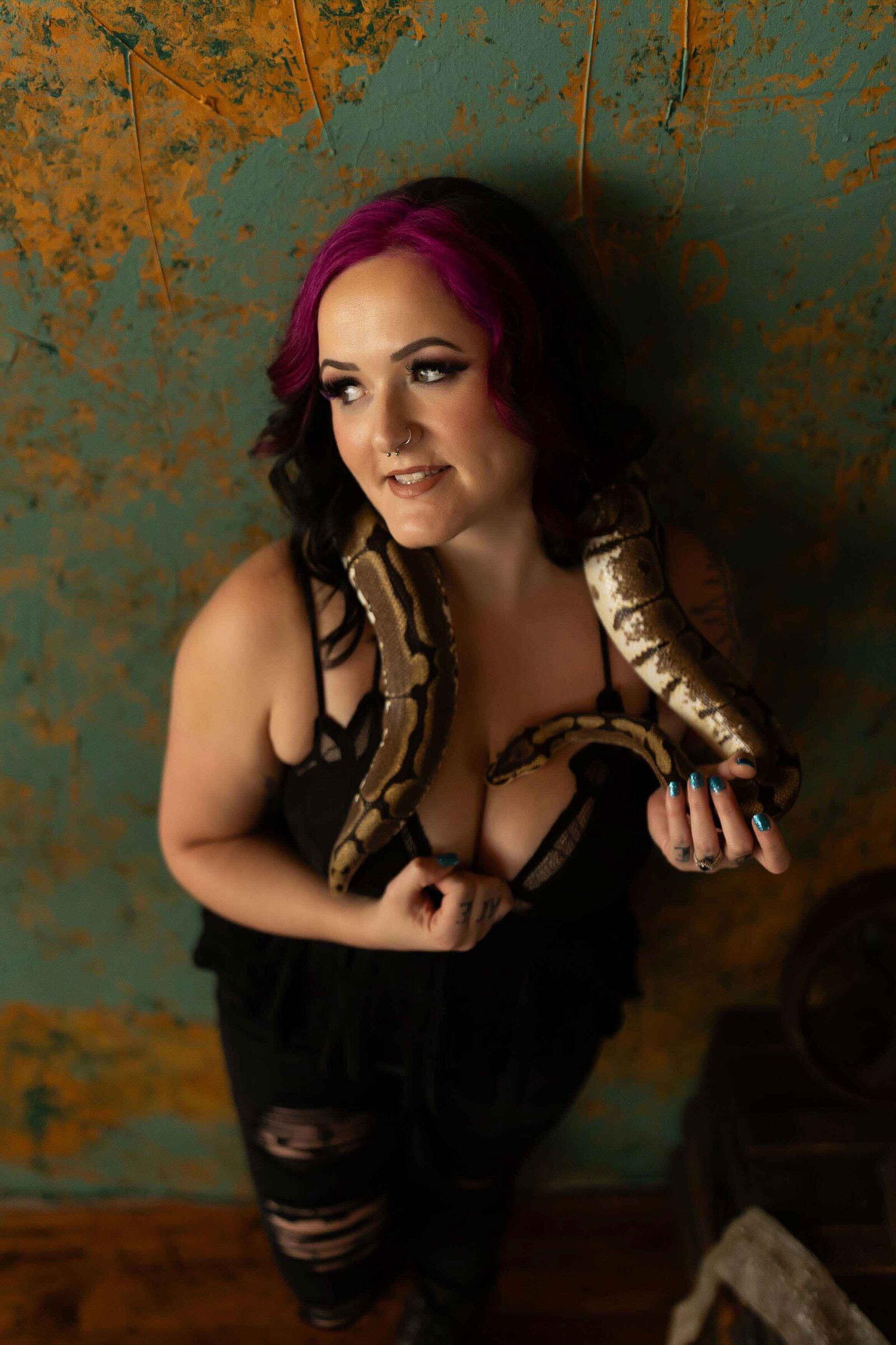 woman with her pet snake