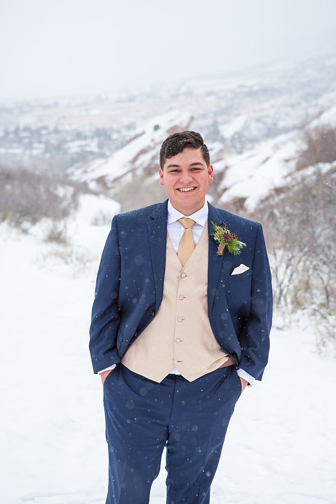 Colorado winter weddings - Groom at Red Rocks Park