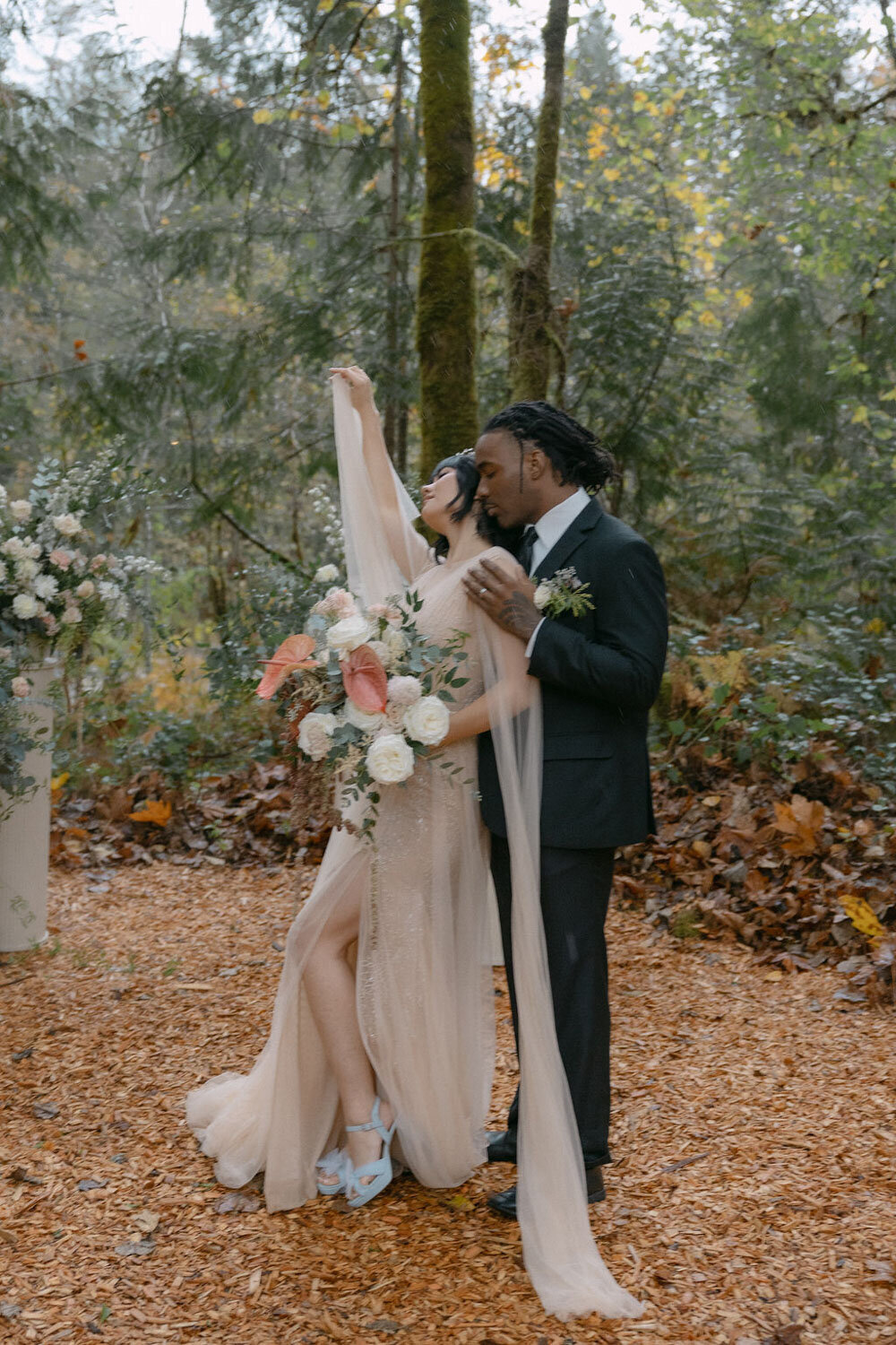 Bride and groom sweet moments outdoors