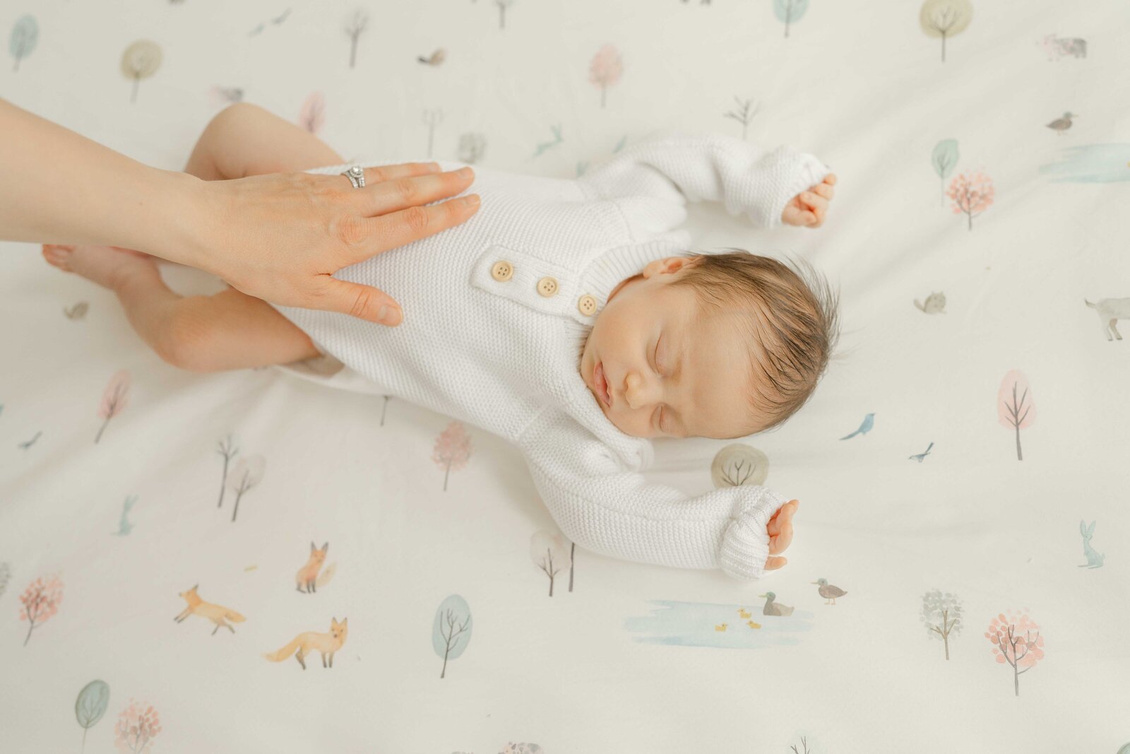 mom’s hand on baby boy during Centreville, Virginia newborn session