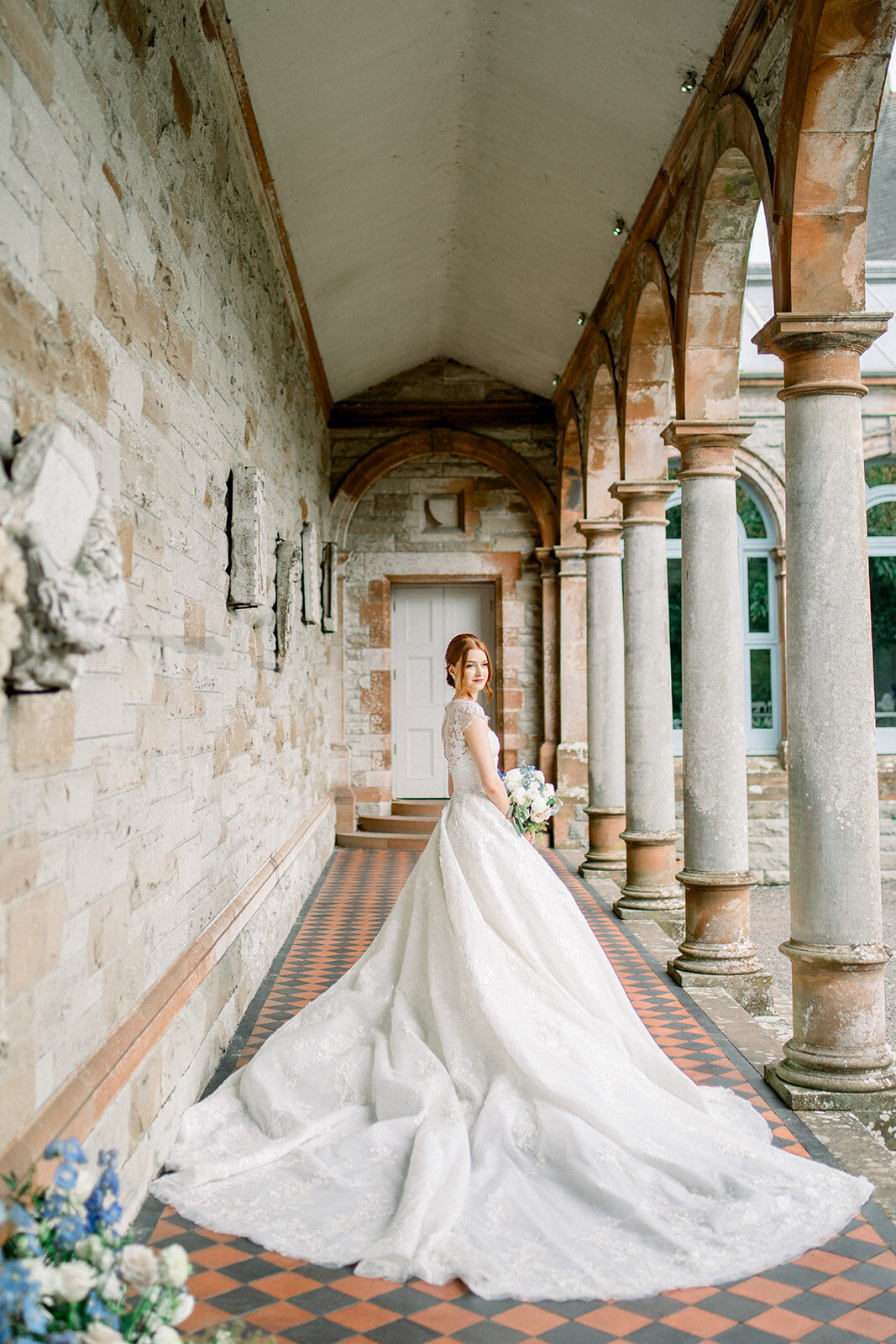 Bride in Stunning Wedding Gown at Castle Leslie, Ireland