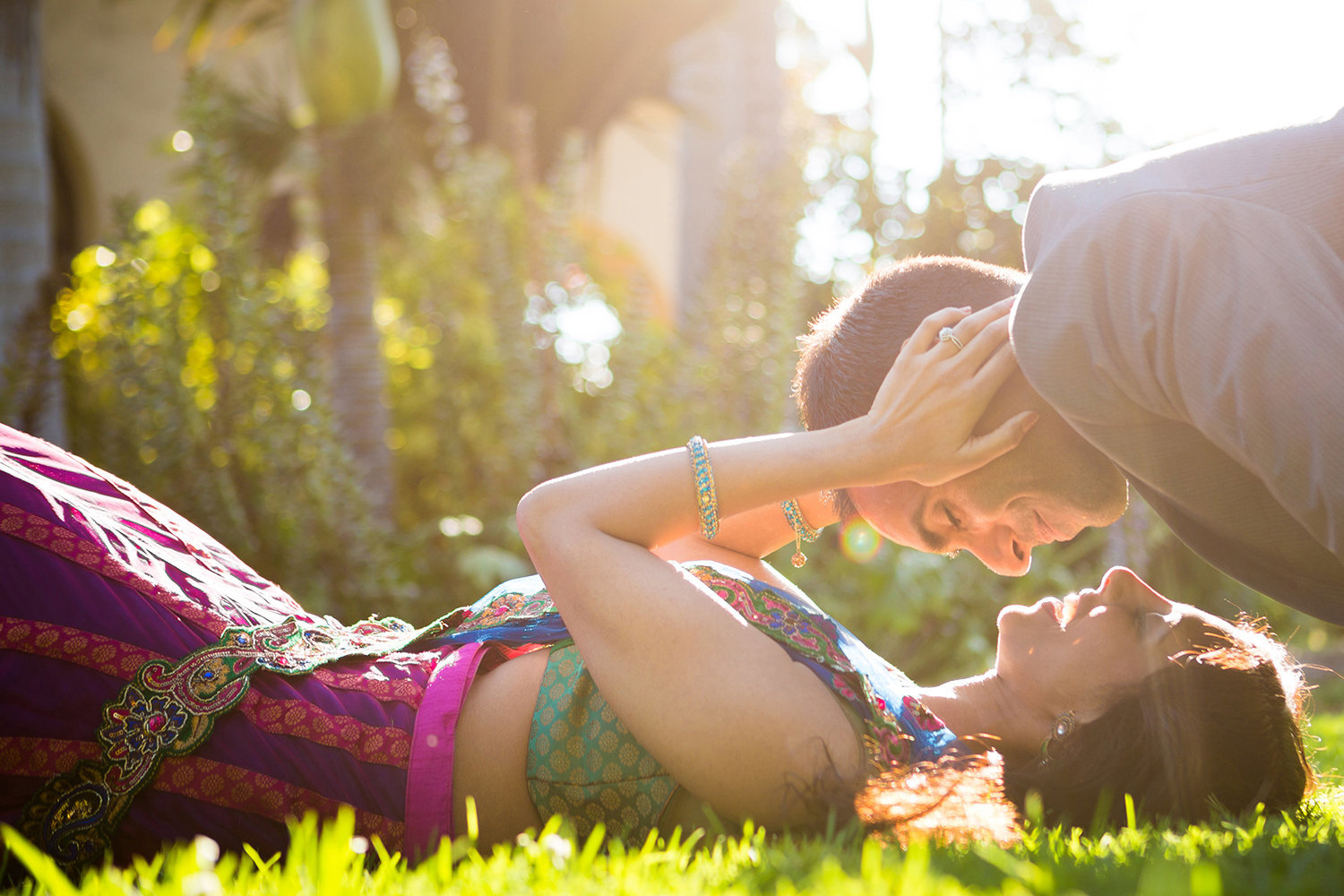 Balboa Park engagement photos couple laughing