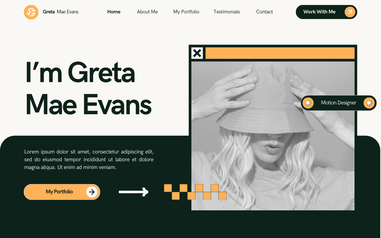 Dark Green and Orange Blank Creative Designer Portfolio Personal Website