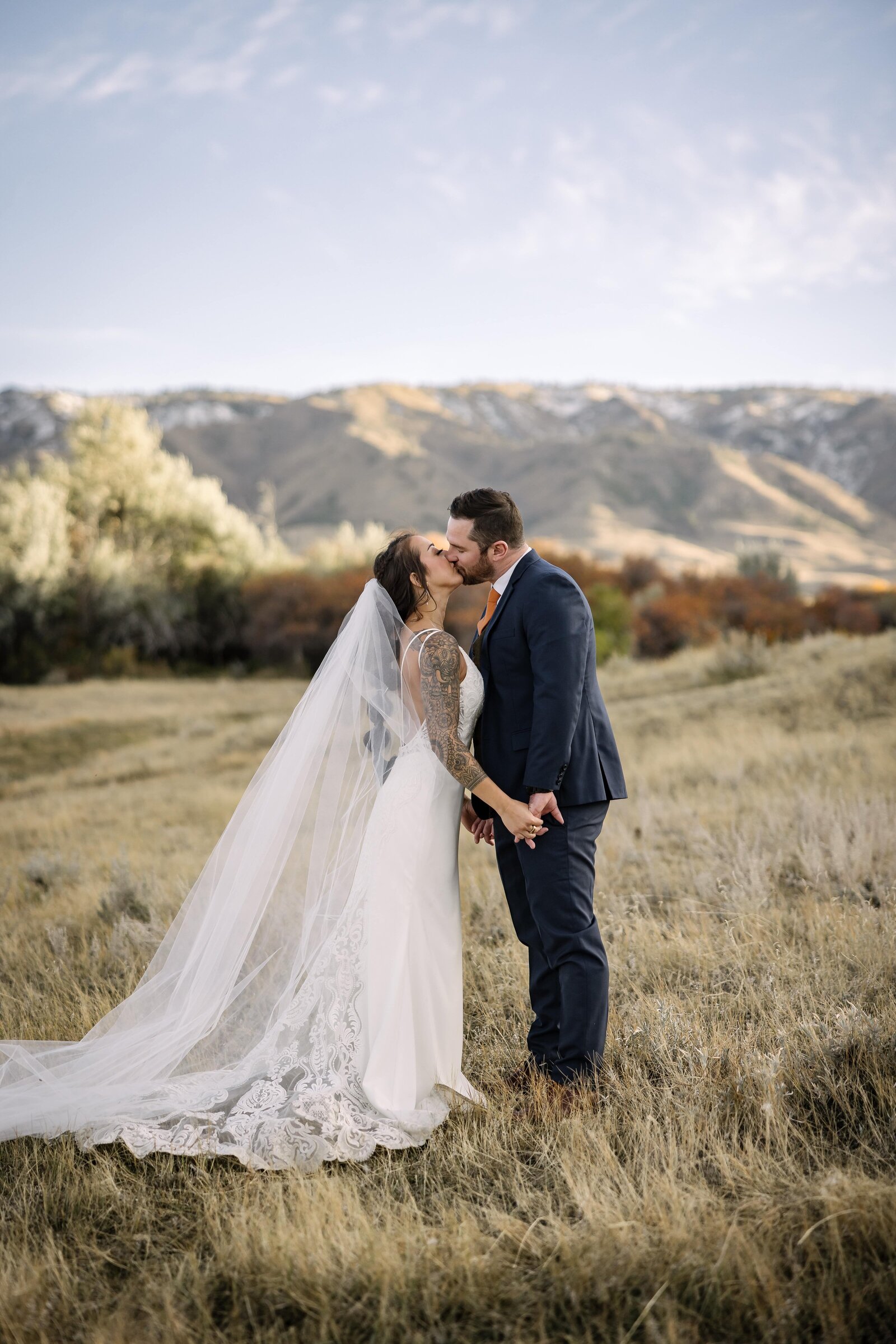 Sunset wedding photos below Casper Mountain
