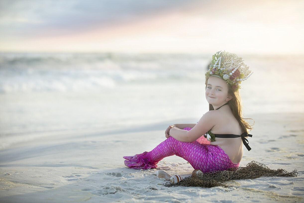 Mermaid photoshoot on the beach.