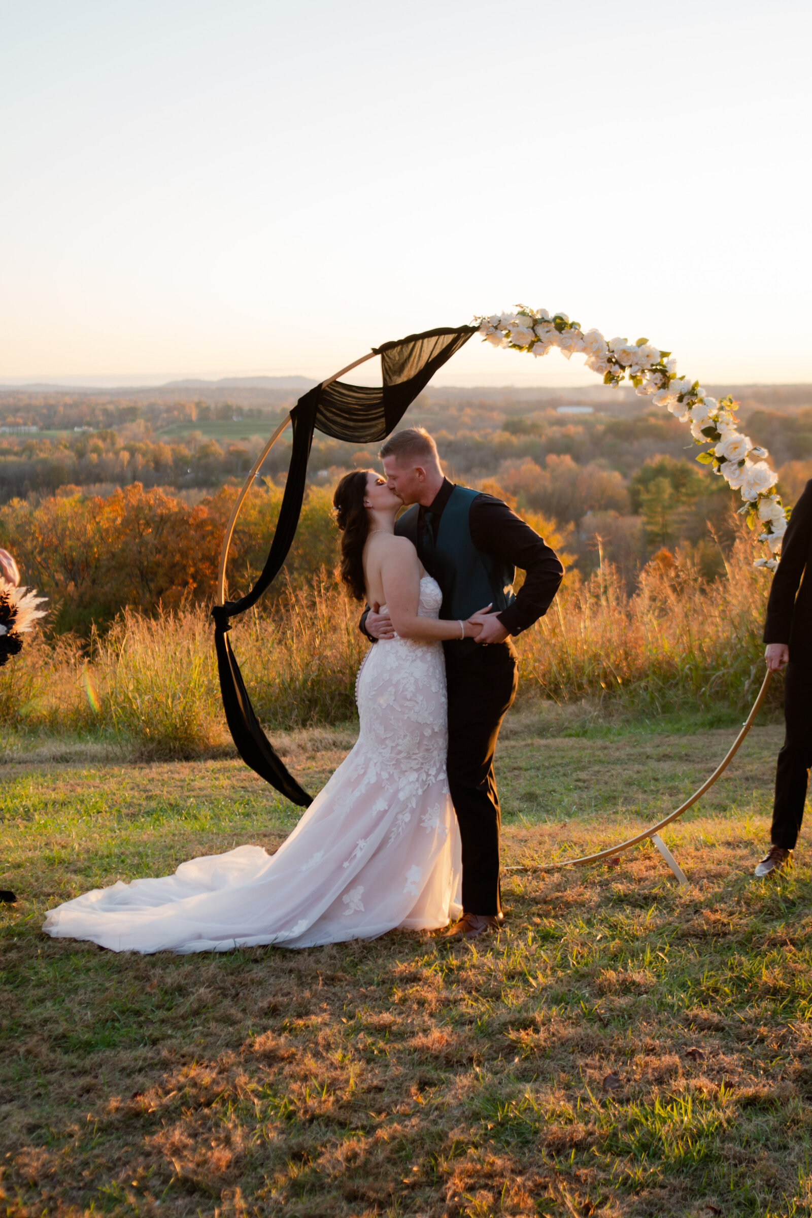 Bride and grooms first kiss