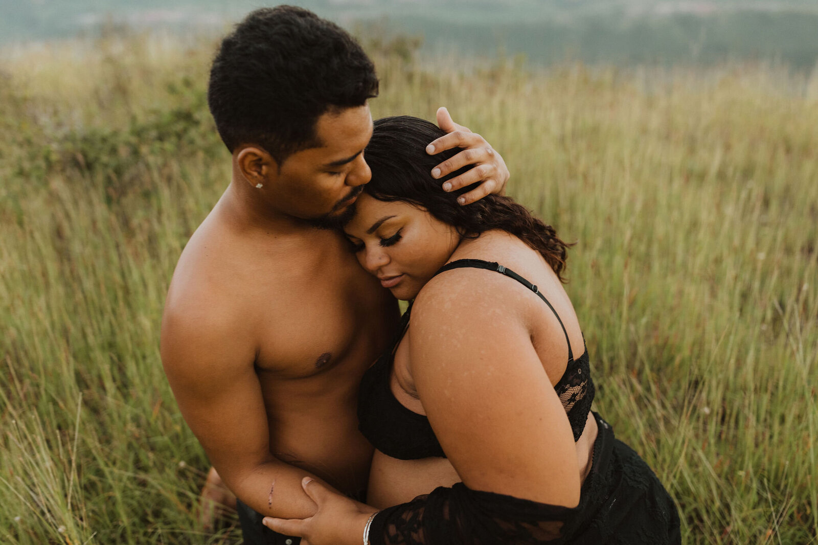 Man and wife hugging each other in lingerie