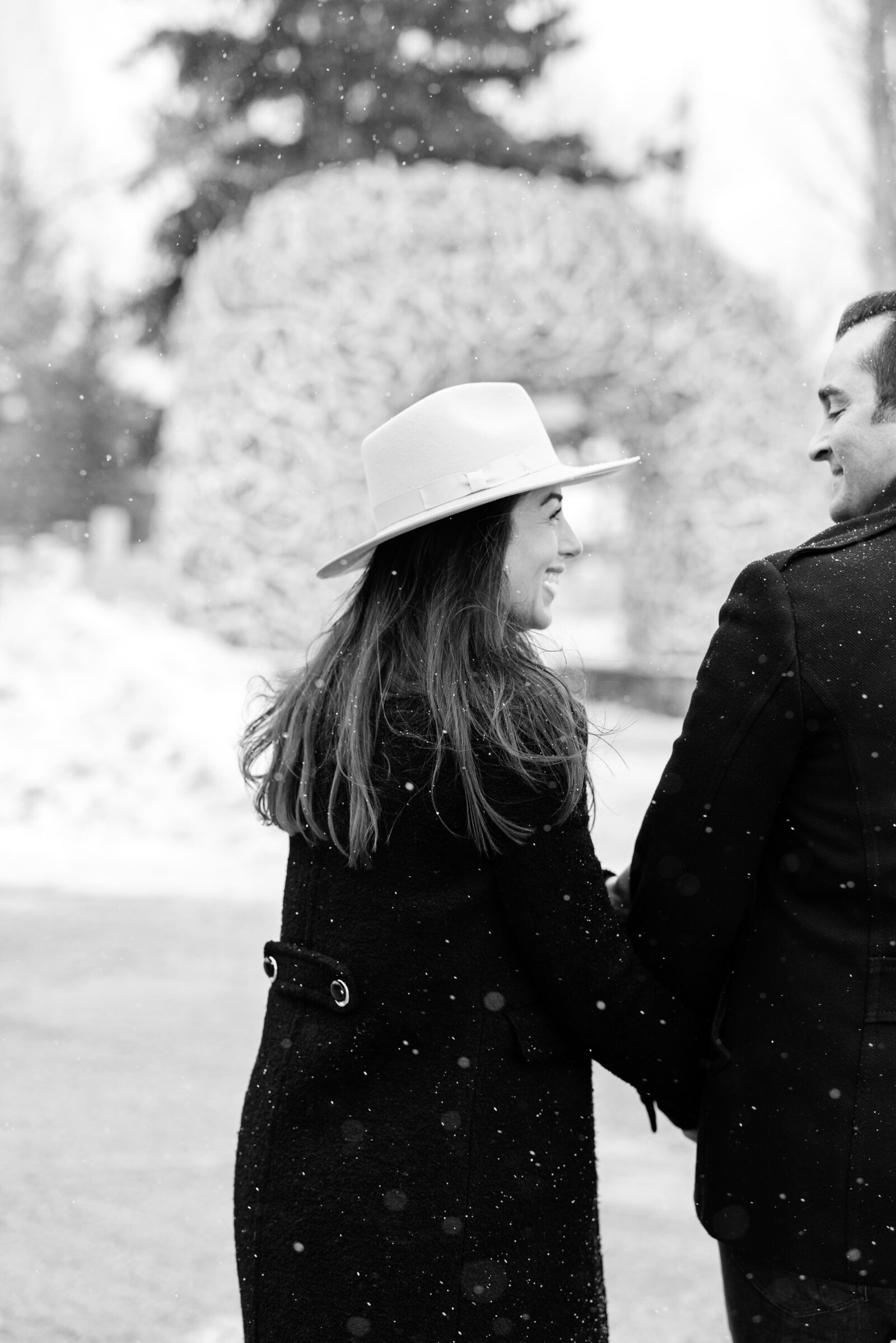 black and white engagement photo