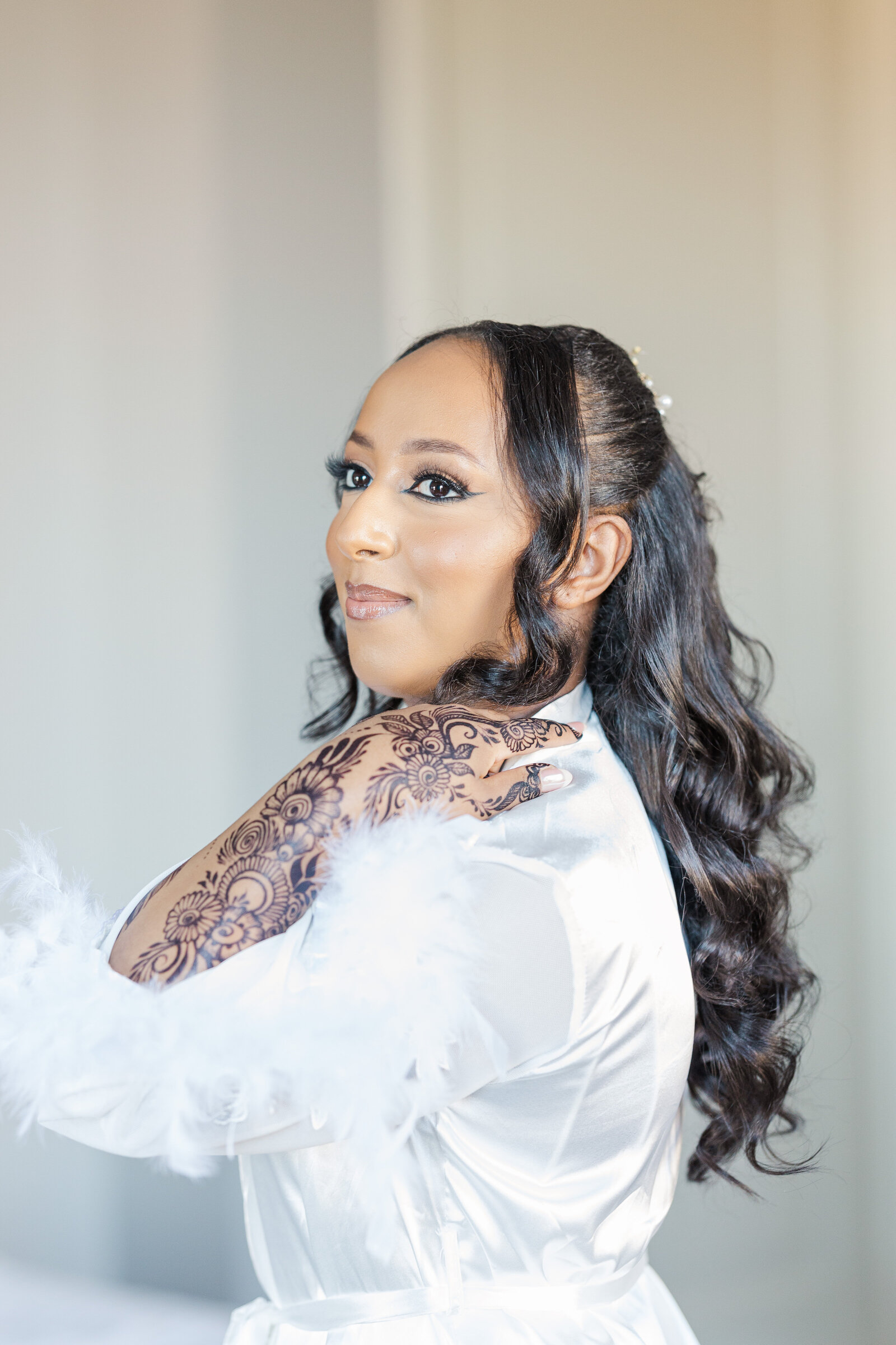Bride getting ready solo photography in bridal suite