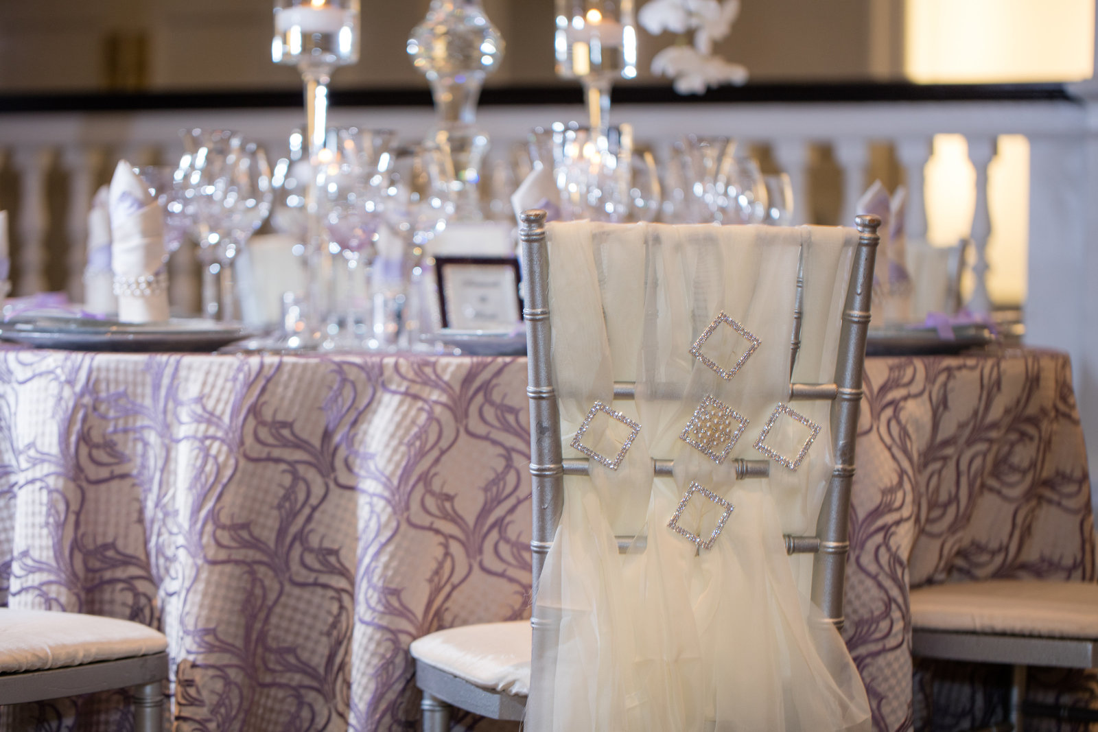 wedding tablescape and seating bling, glass, crystal, unique linens