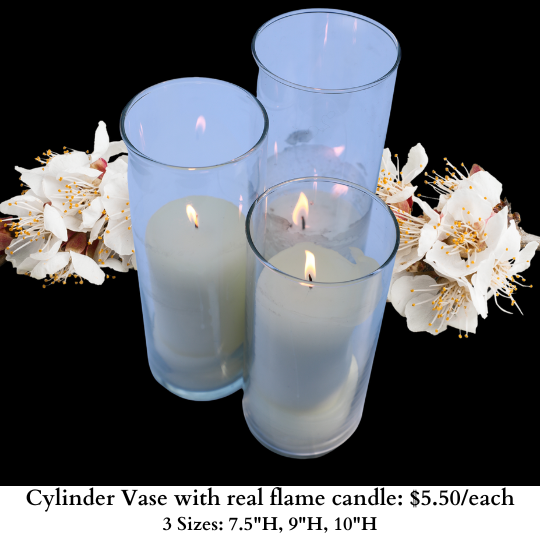 Cylinder Vase with real flame candle -831-836-866
