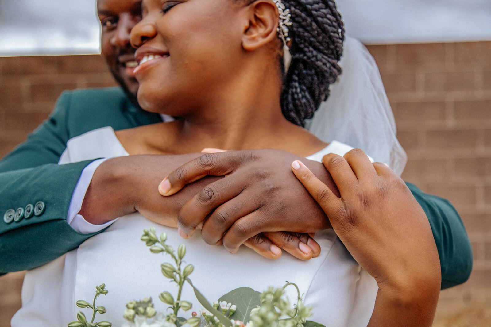 bride and groom embrace in phoenix wedding