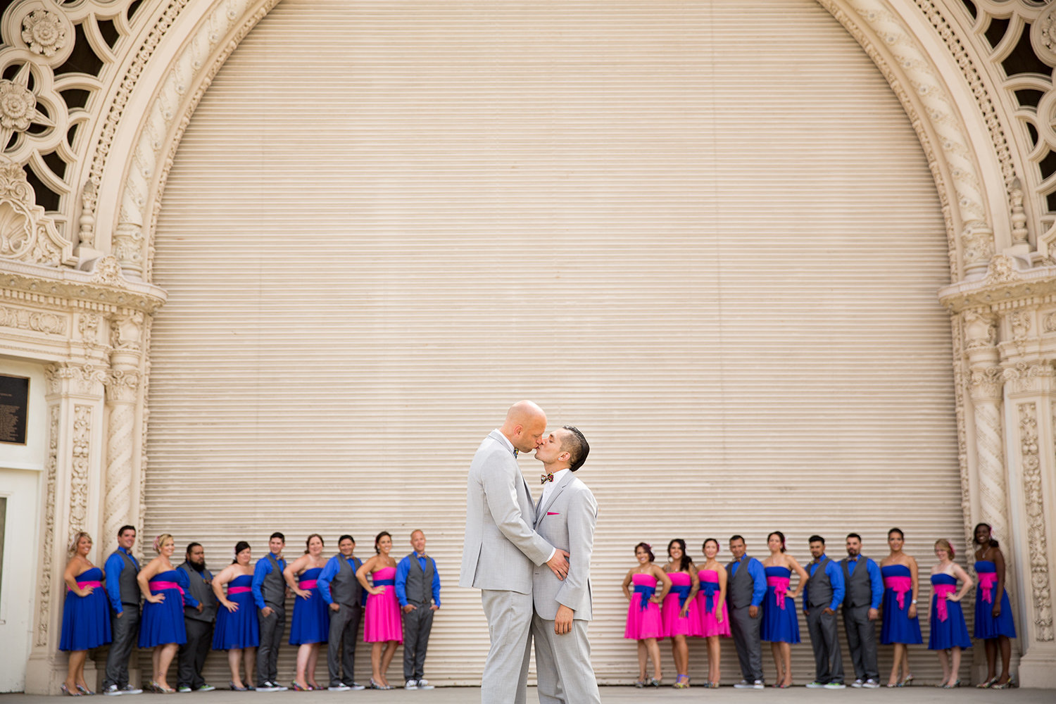 Bright Colored Wedding Party at Superhero Themed Wedding at Balboa Park