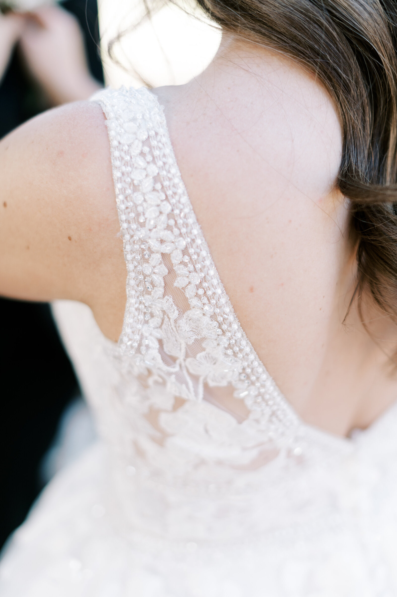 Boise wedding photography at Stone Crossing of bridal dress details