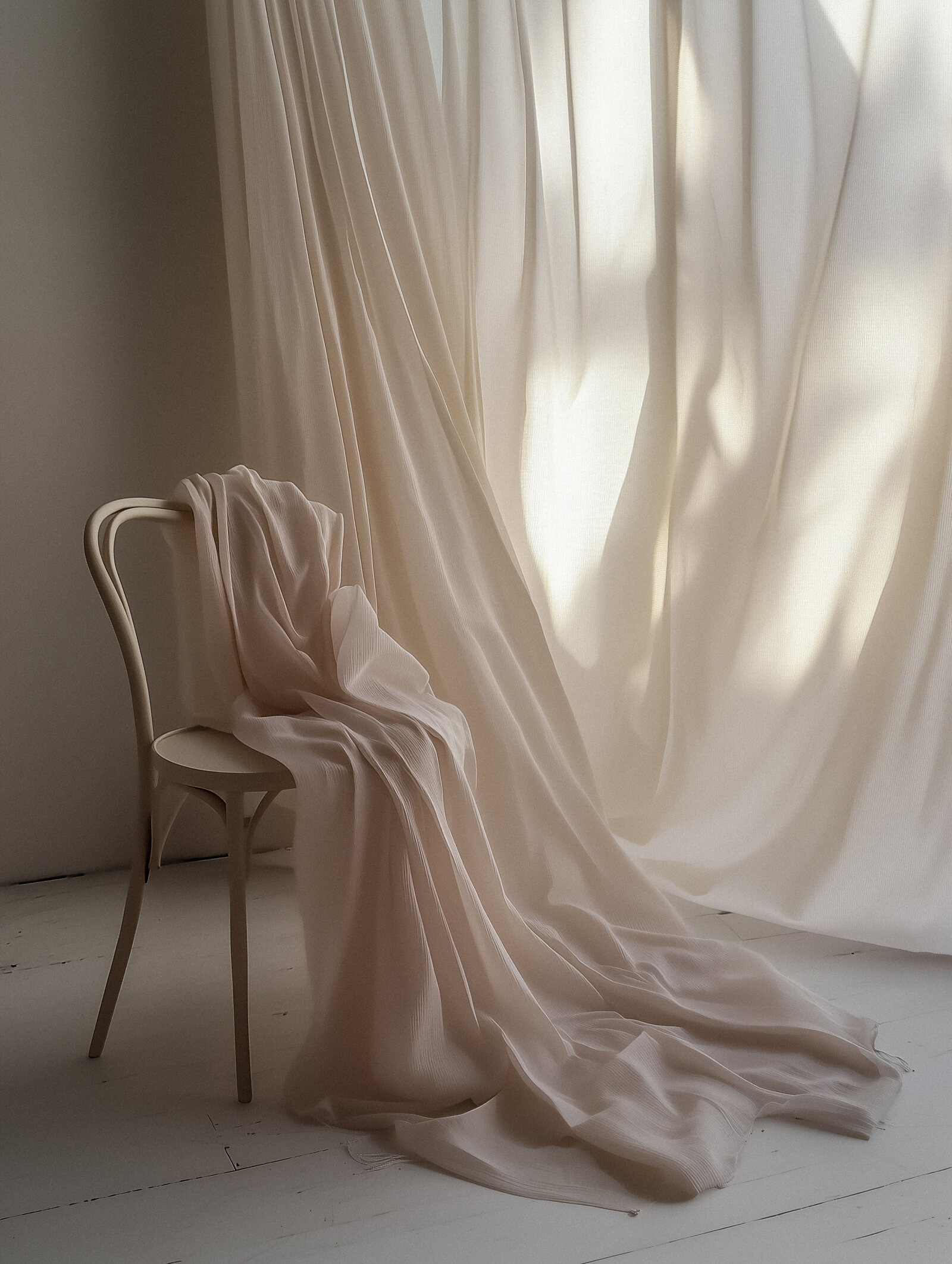 Chair with silk chiffon fabric in room