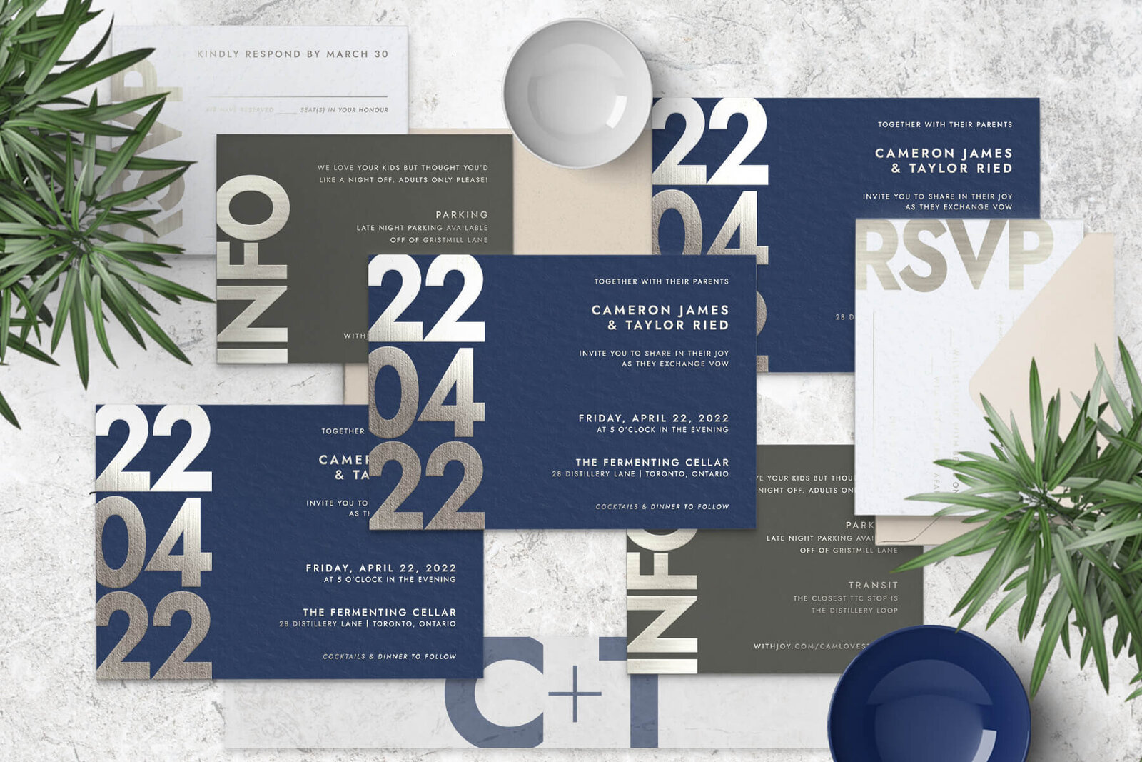 blue-and-silver-foil-stamped-wedding-invitation-grey-cream