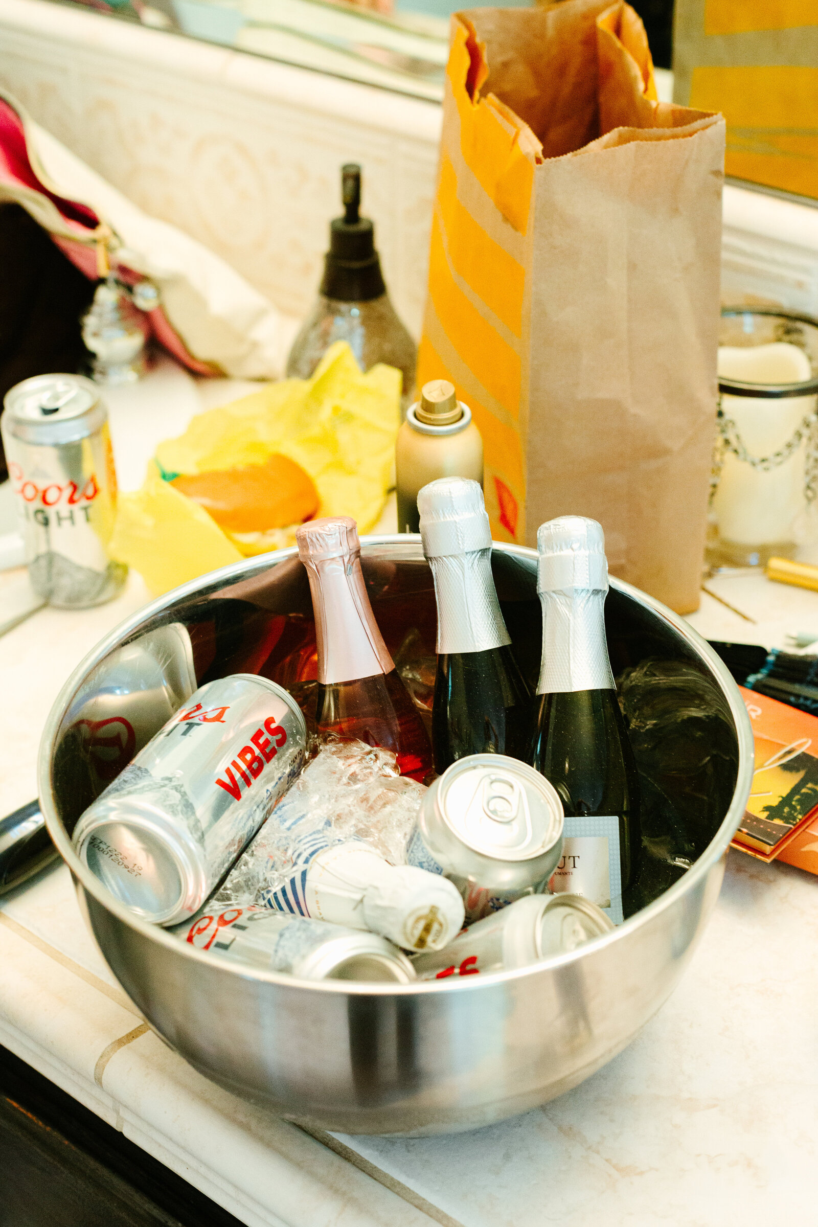Alcohol for the bridal party getting ready for the wedding.