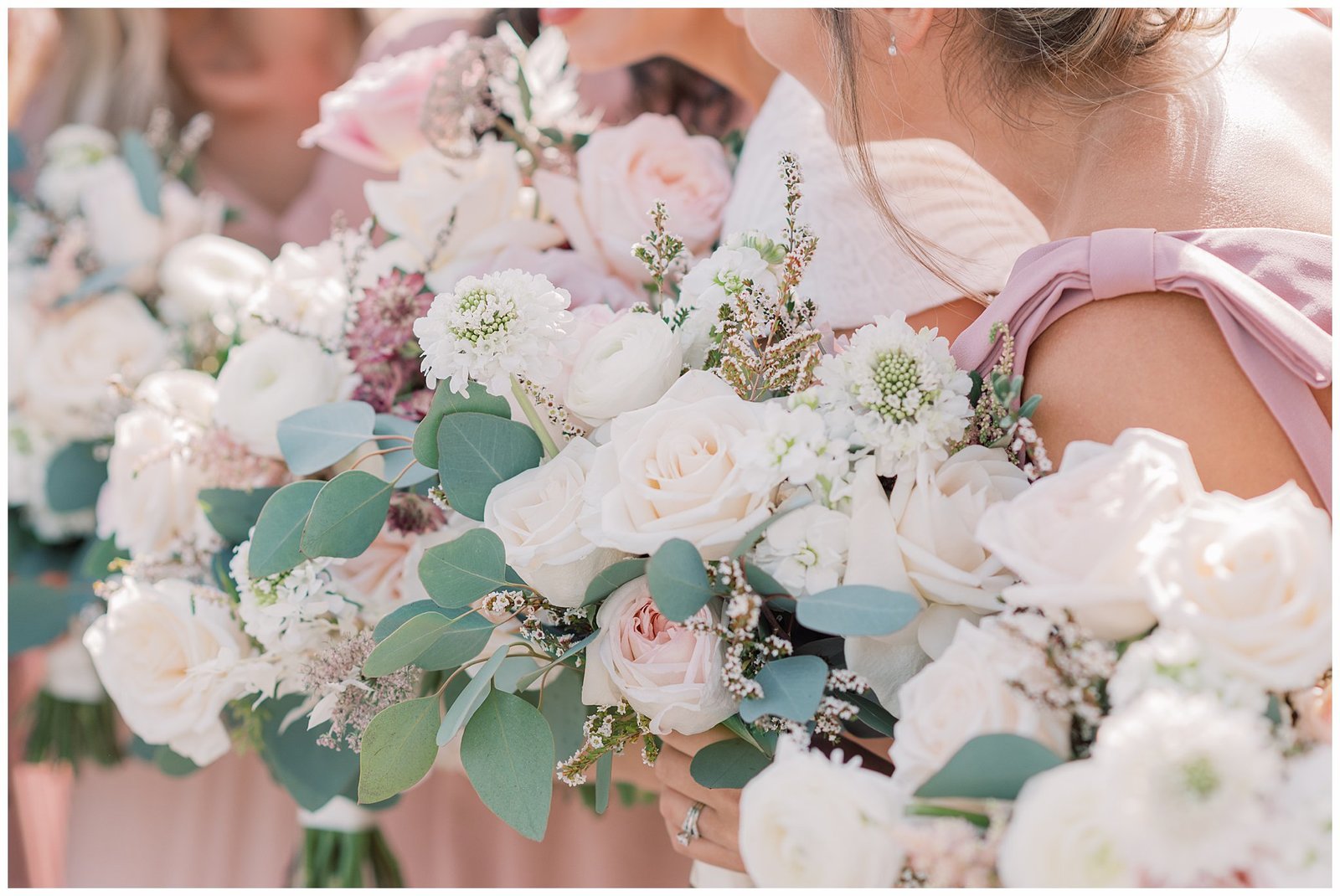 Pink and white wedding bouquets