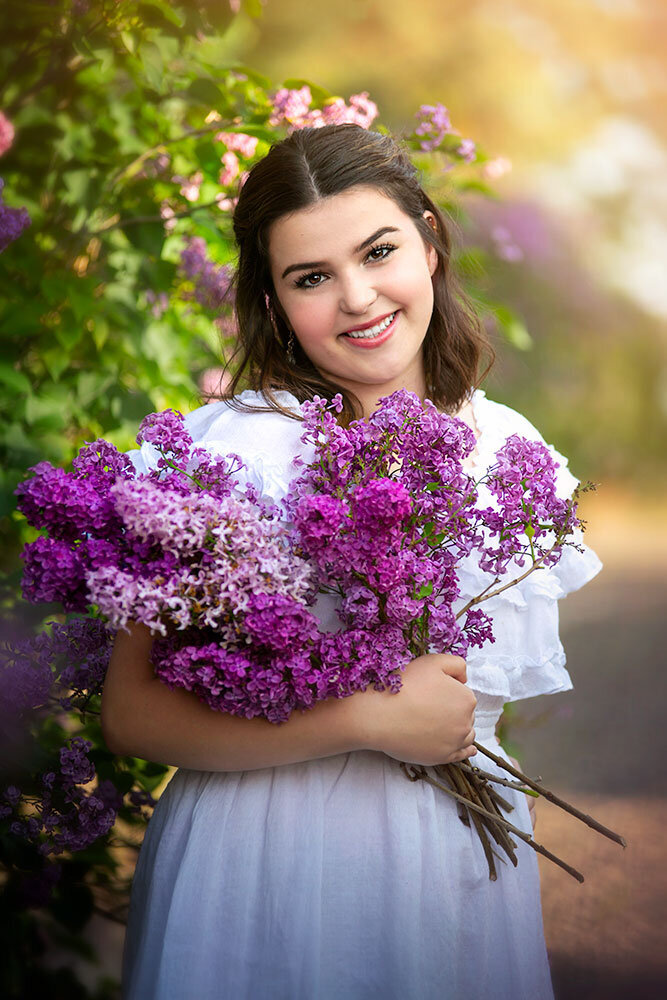 best-senior-photographer-thornton-flower-lilacs-spring-unique
