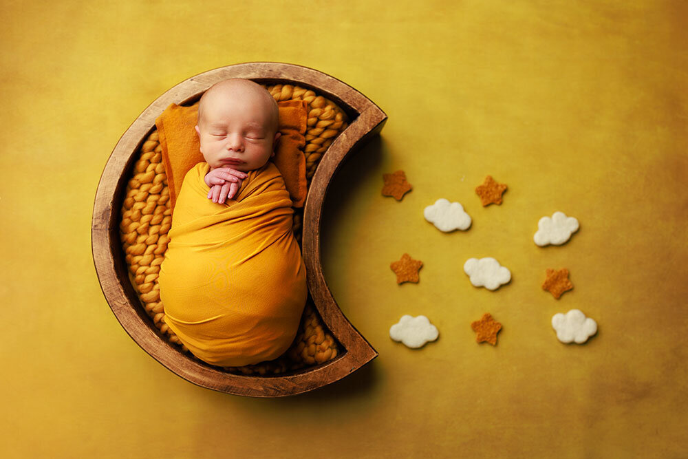 yellow-newborn-wrap-background-moon-shape-and-stars-vibrant-colors-bright