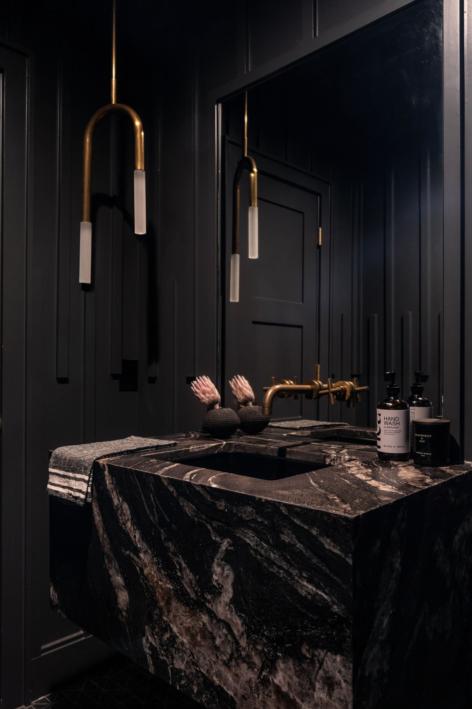Nuela+Designs+Black+Powder+Bathroom+Floating+Stone+Vanity+Brass