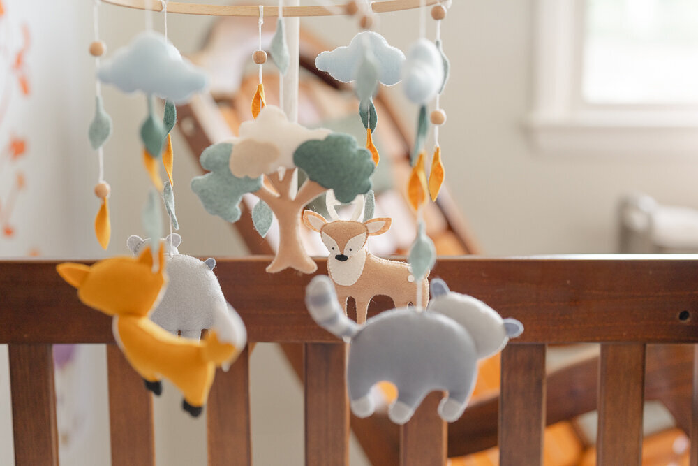 woodland mobile crib in the nursery in McLean, VA