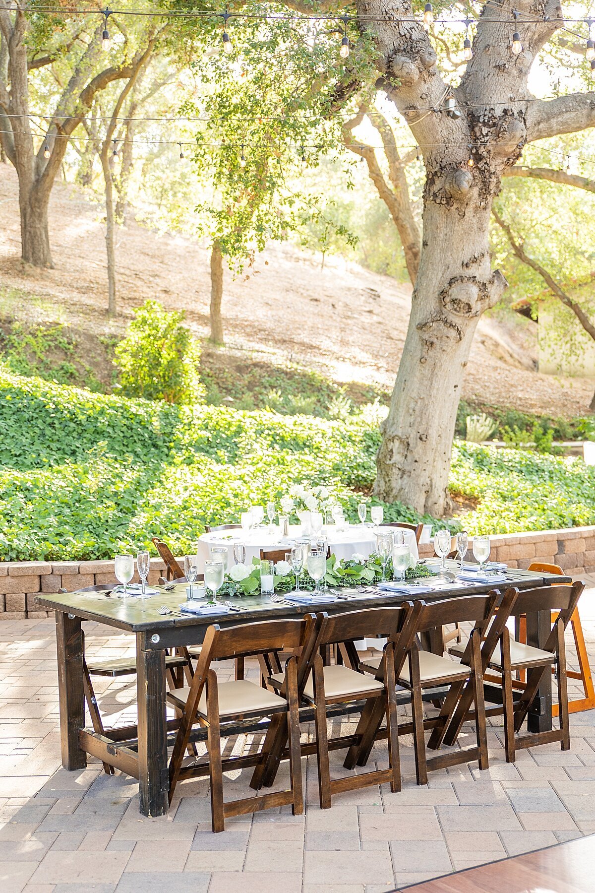 Wedding reception table at Circle Oak ranch Estate.