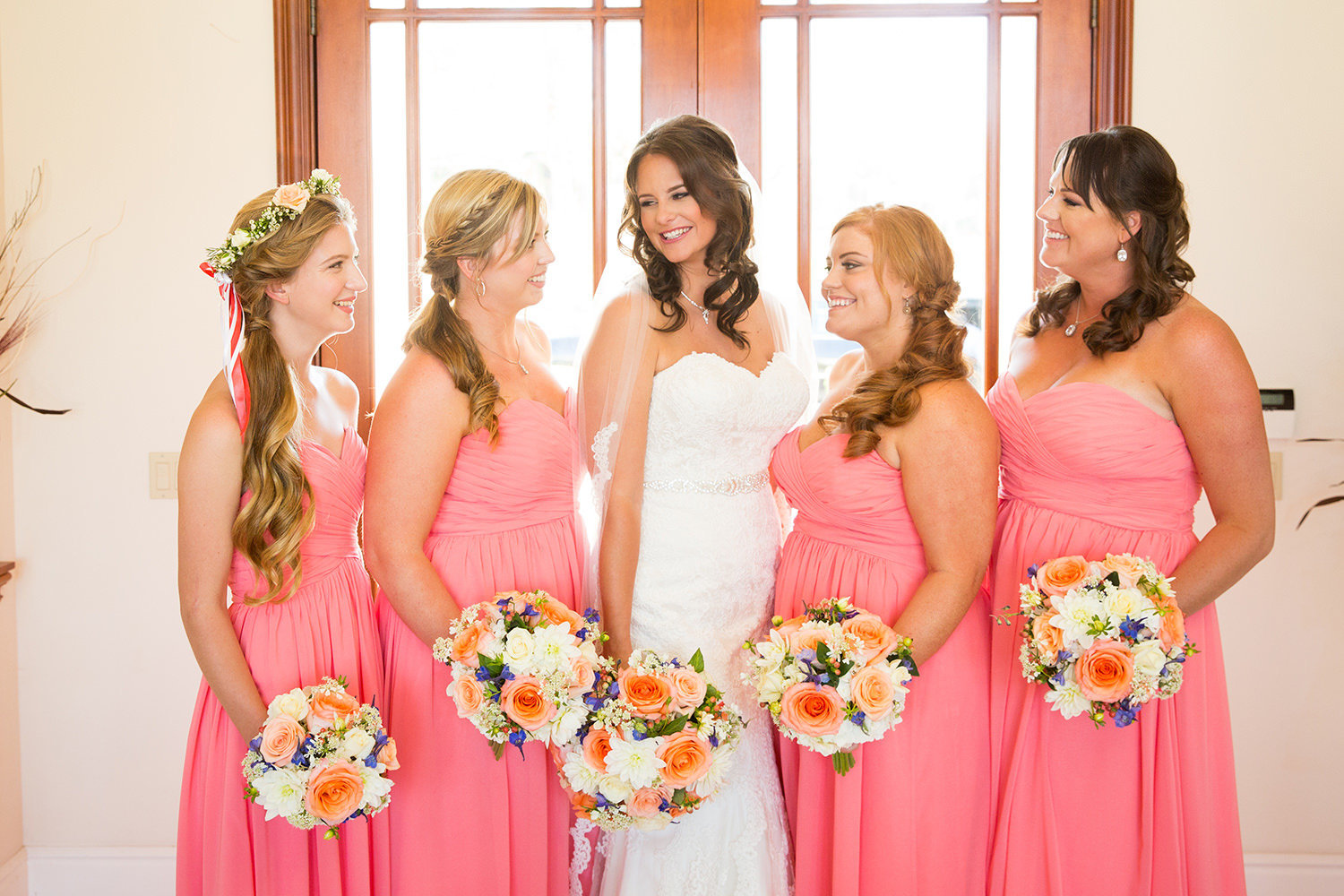 bridesmaids in pink dresses