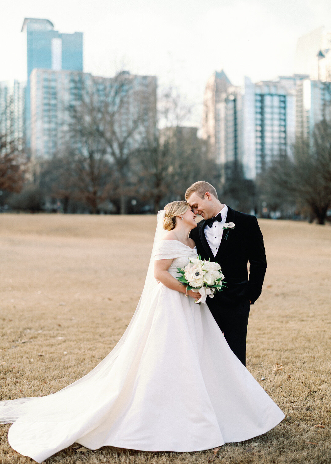 Bride and Groom Nose to nose in Piedmont park