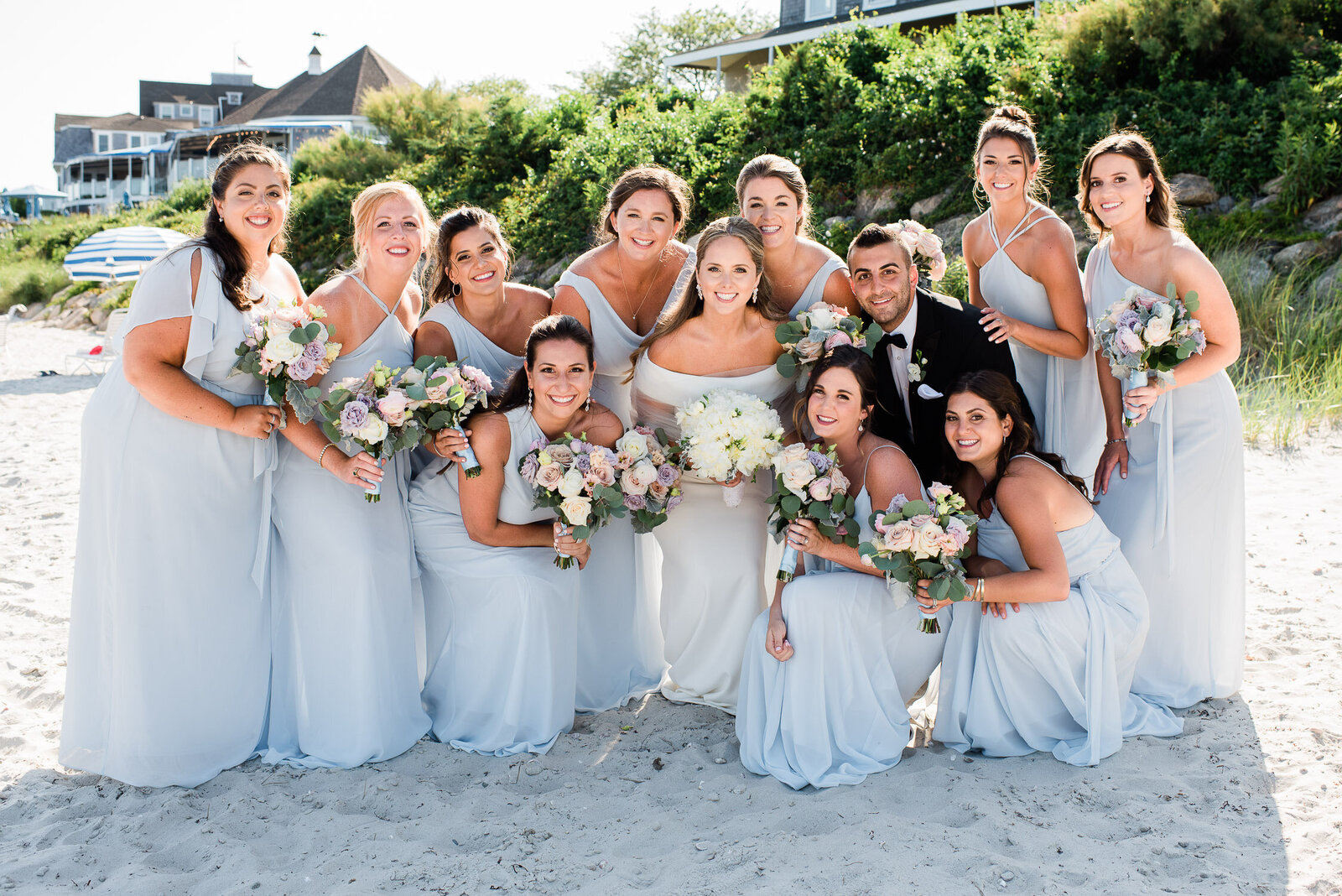 bridesmaid group photo on beach