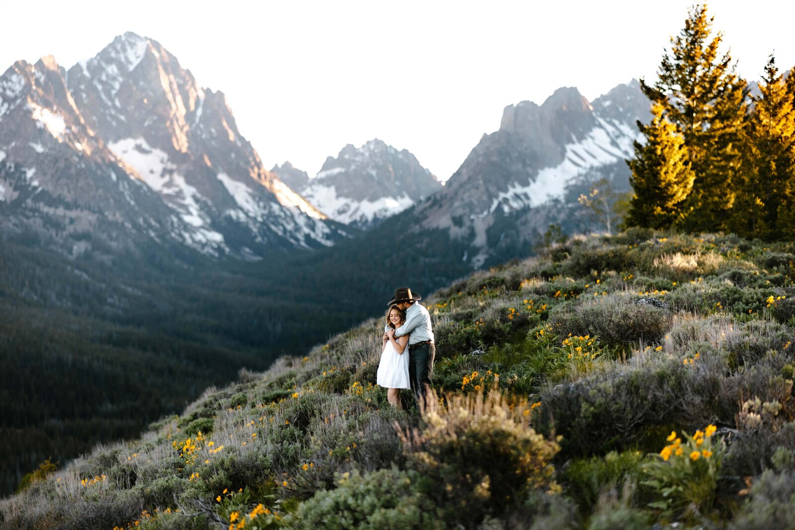Engagement photos of a couple on Marshall Ridge in Idaho