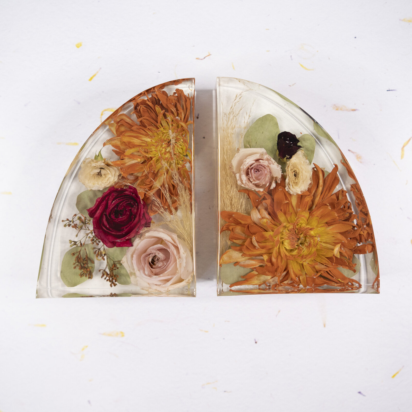 bookends orange brown mum paint red pink white pompas VanessaM