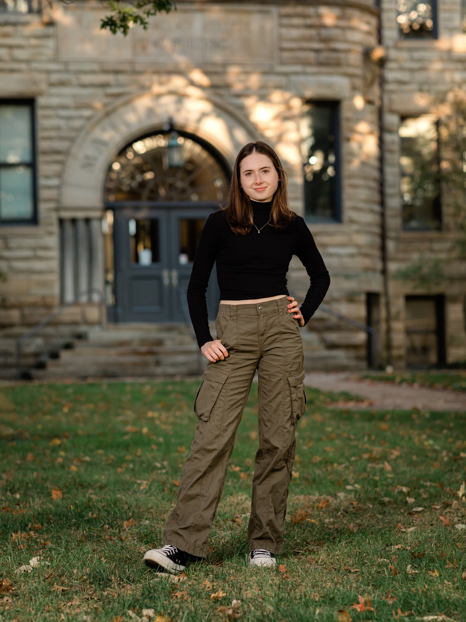 senior girl posed at baldwin wallace college for senior portraits