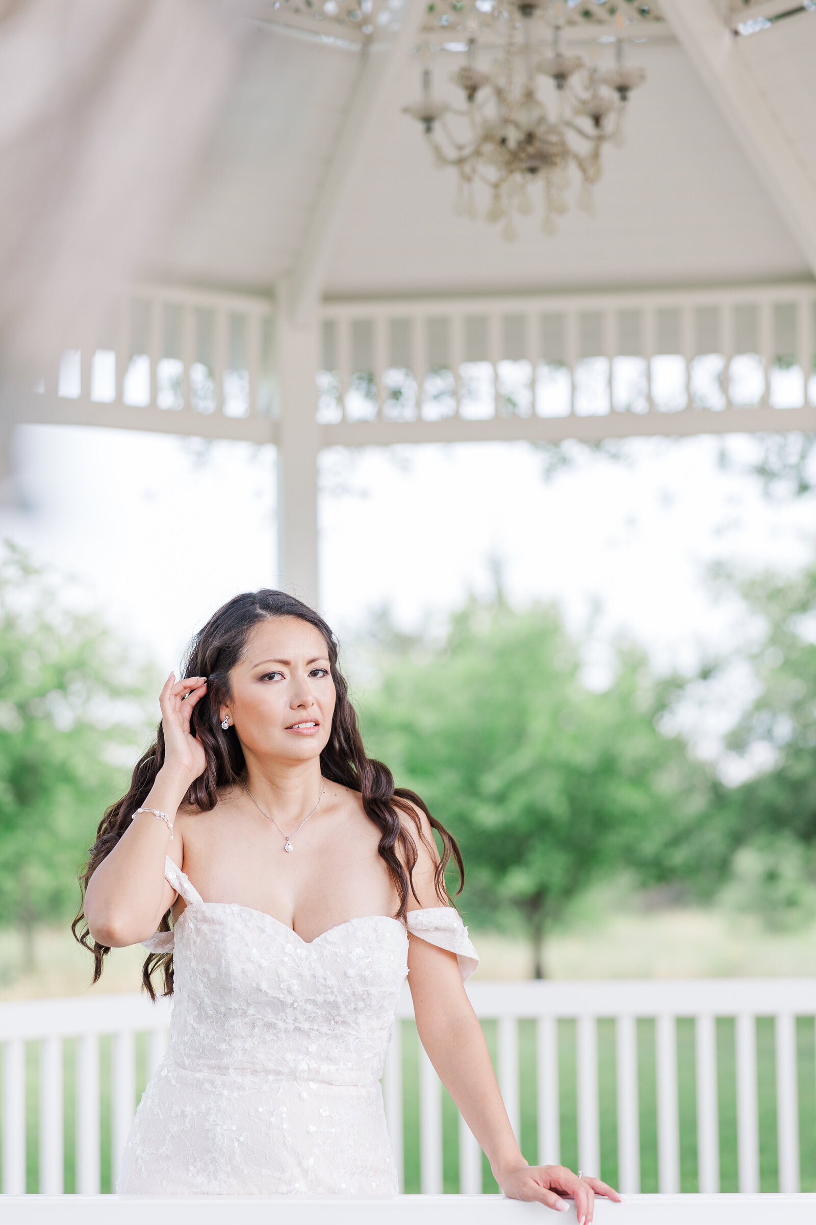 Intercultural wedding bride solo photography outdoor