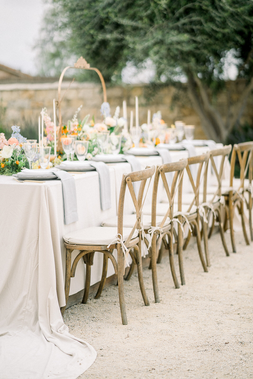 Luxury wedding reception table at Sunstone Winery in Santa Ynez, CA