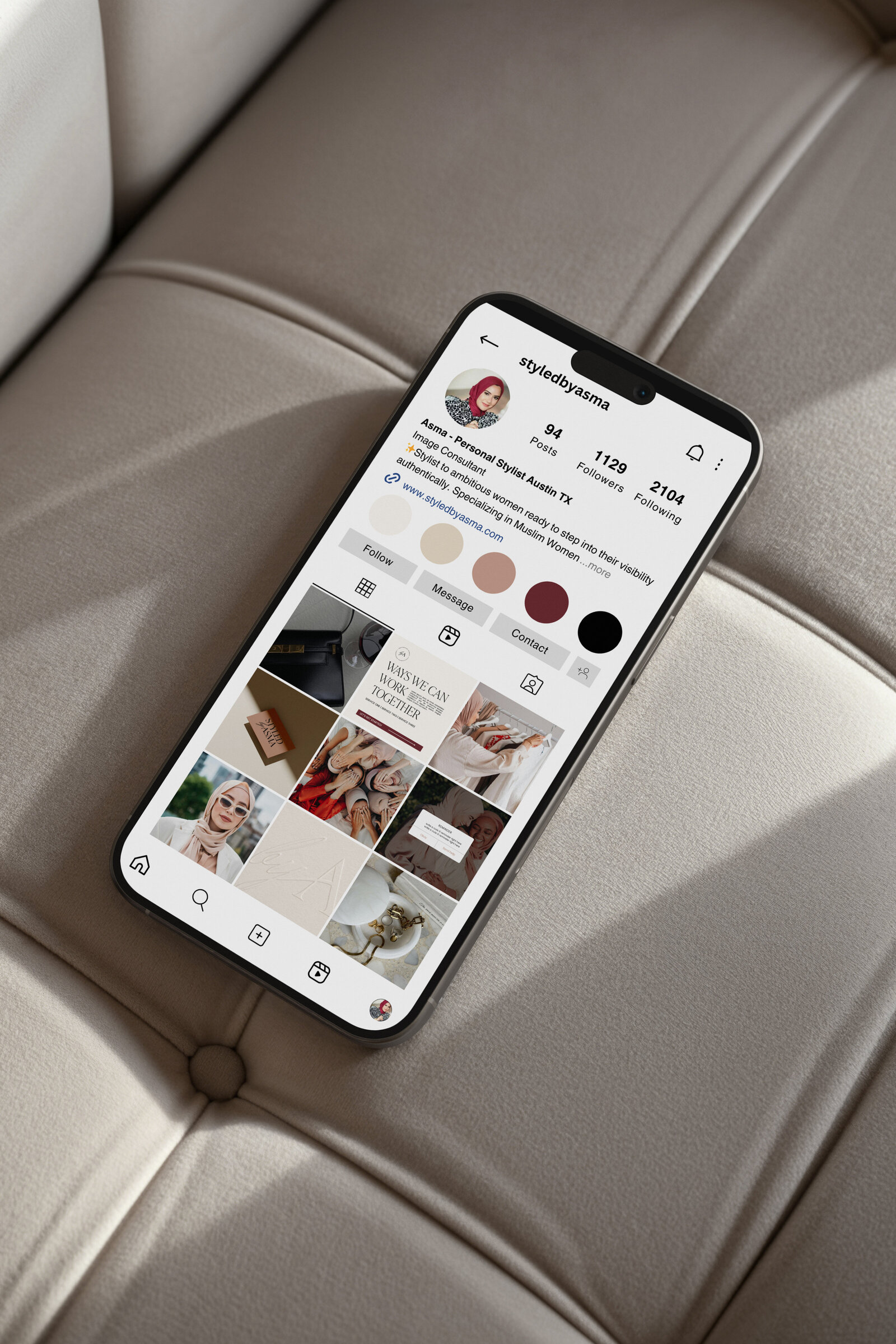 Styled by asma phone mockup IG feed direction