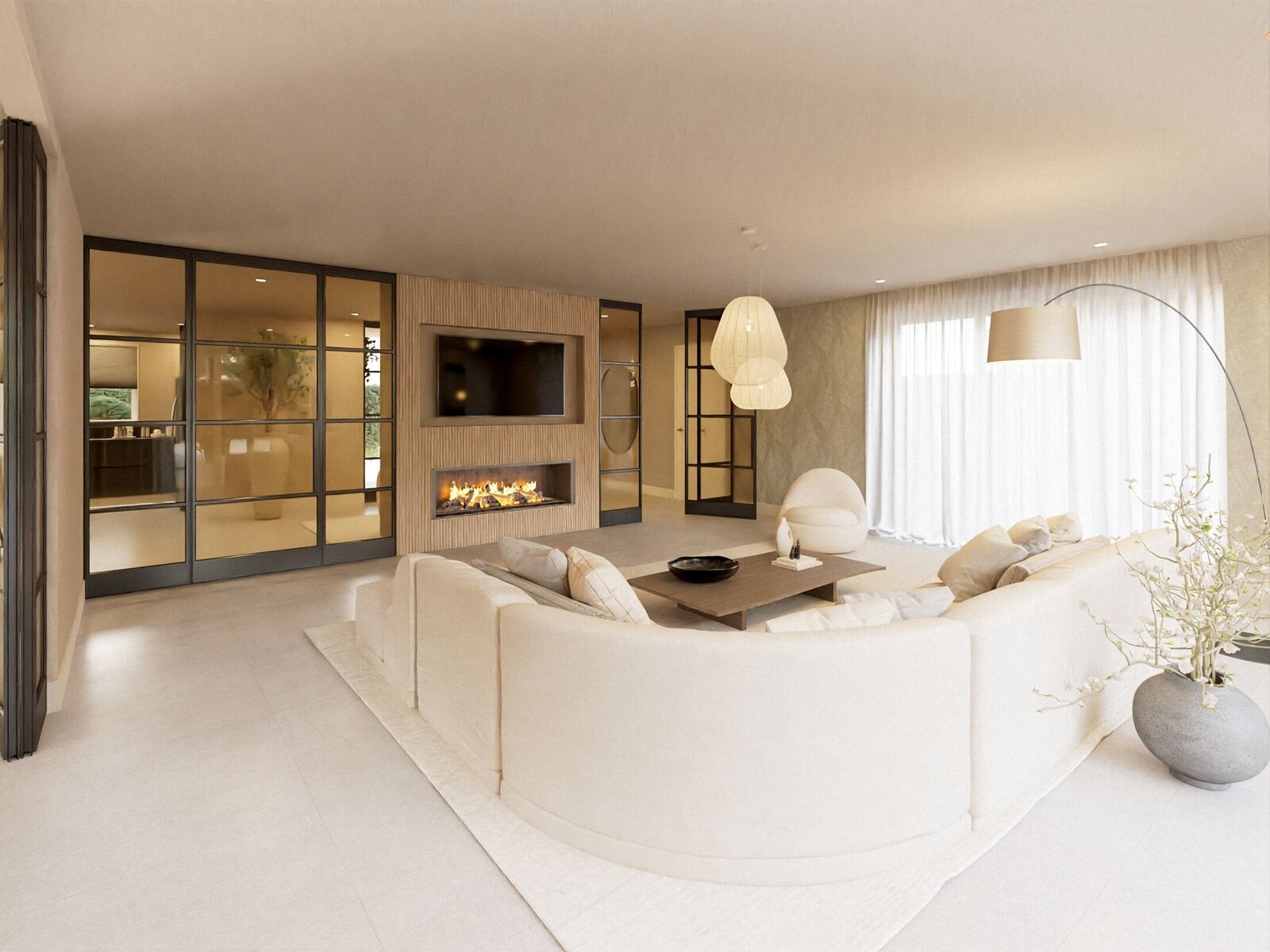 BOU Living Interieur 3D Renders Project Castricum Woonkamer met haard
