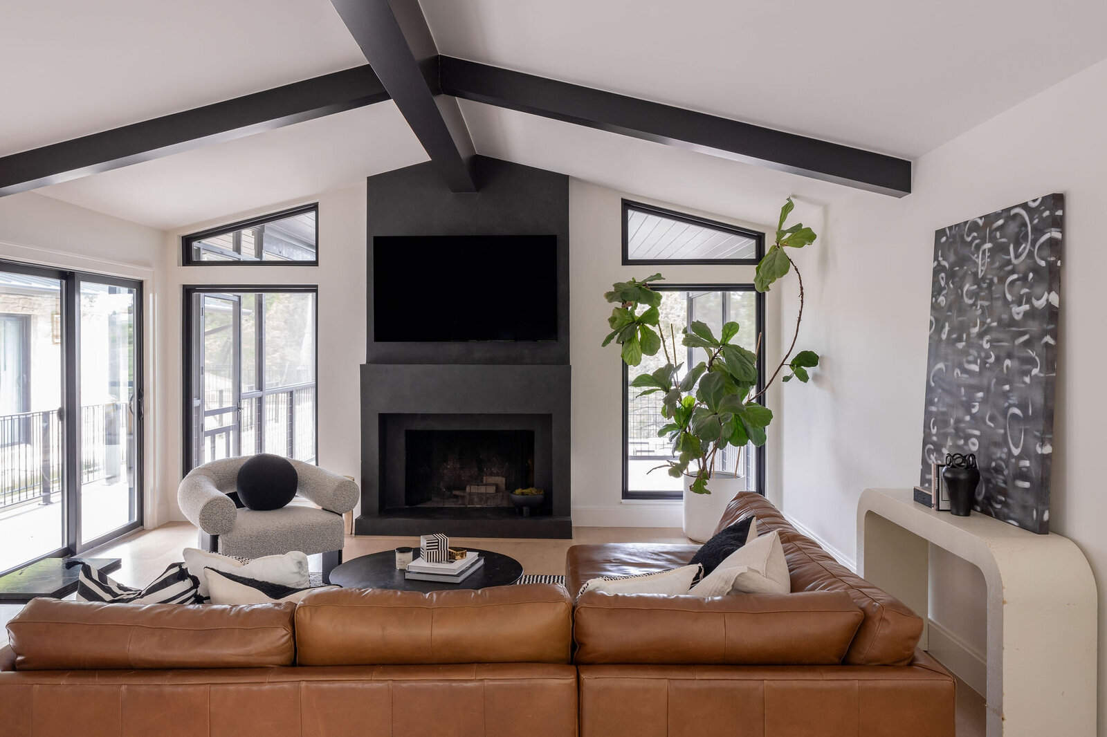 Nuela+Designs+Family+Room+Interior+Design+Black+Limewash+Fireplace
