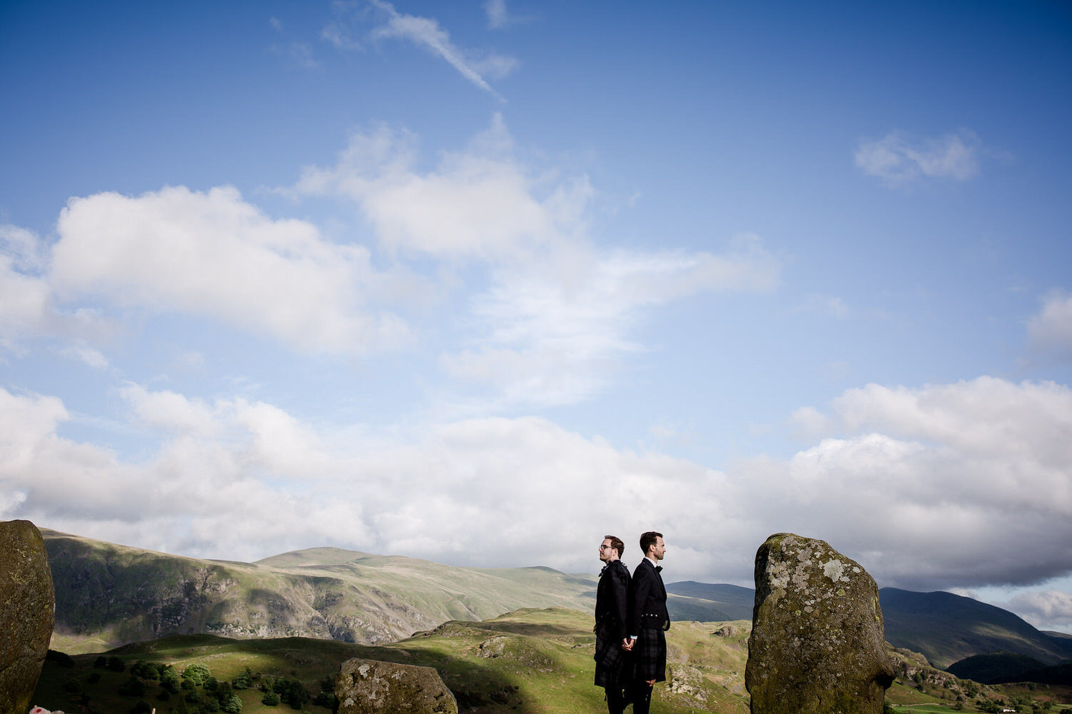 two man wedding photograph and castlerigg stone circle