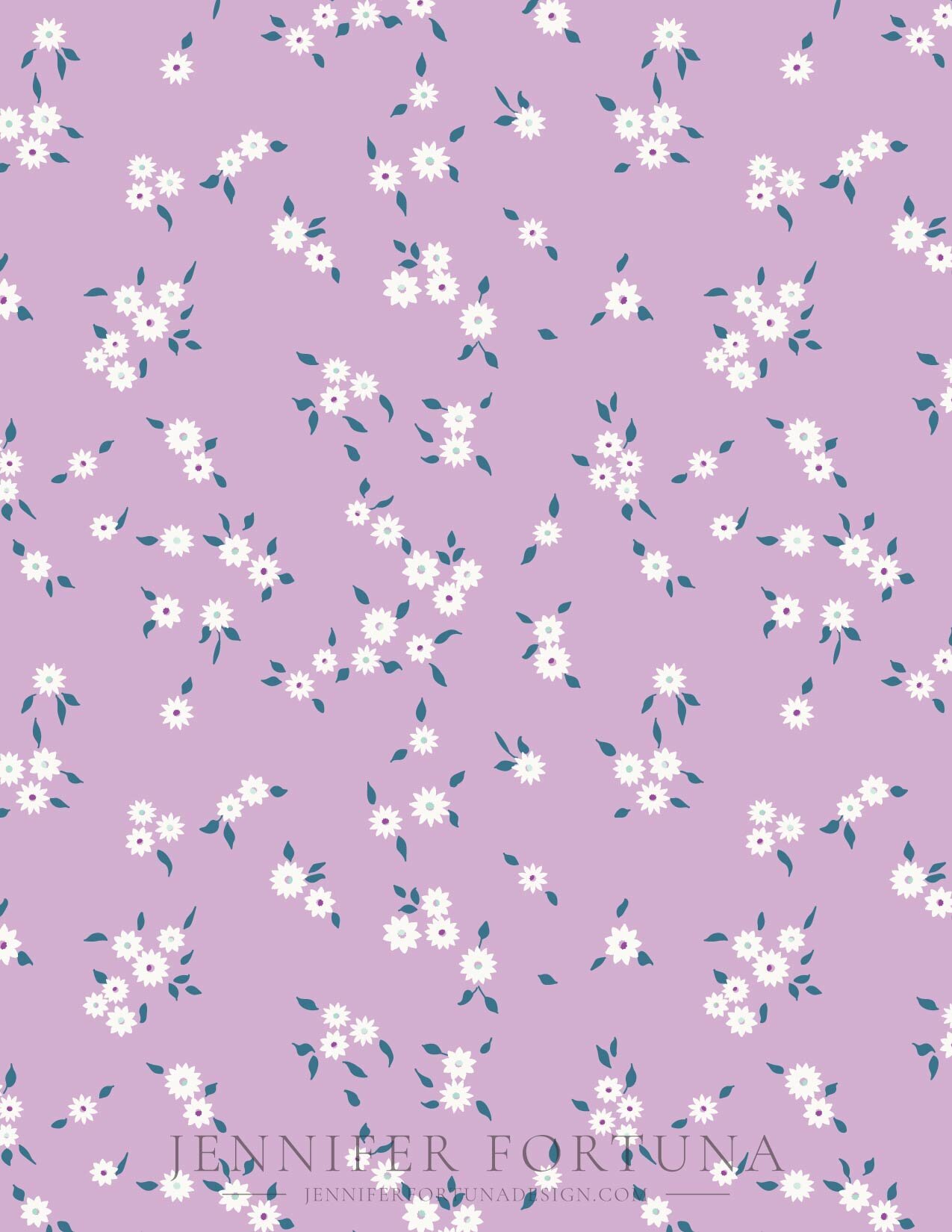 All over design of small retro flowers with white accents