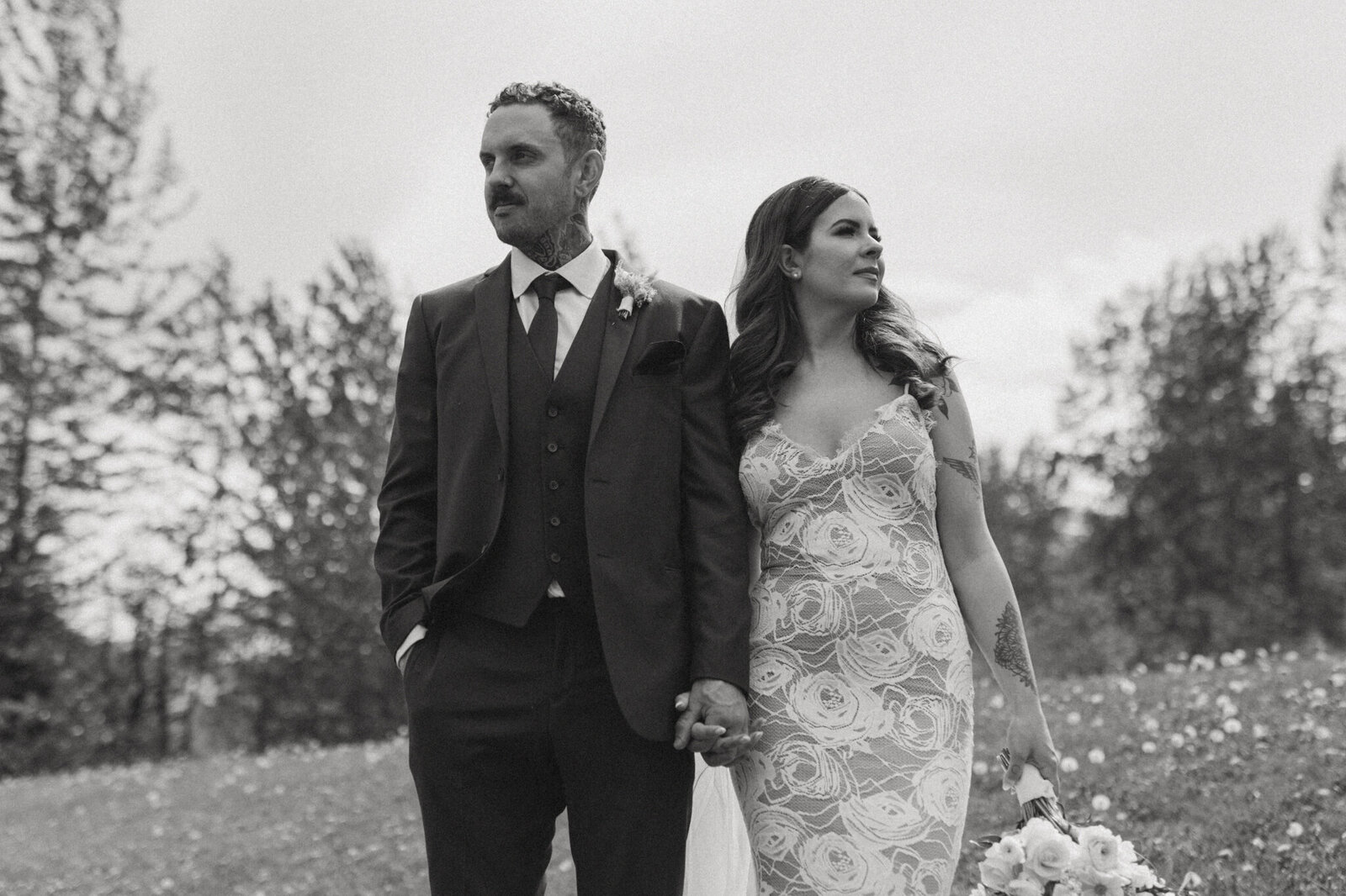 portrait of Fernie bride and groom at their wedding in Fernie