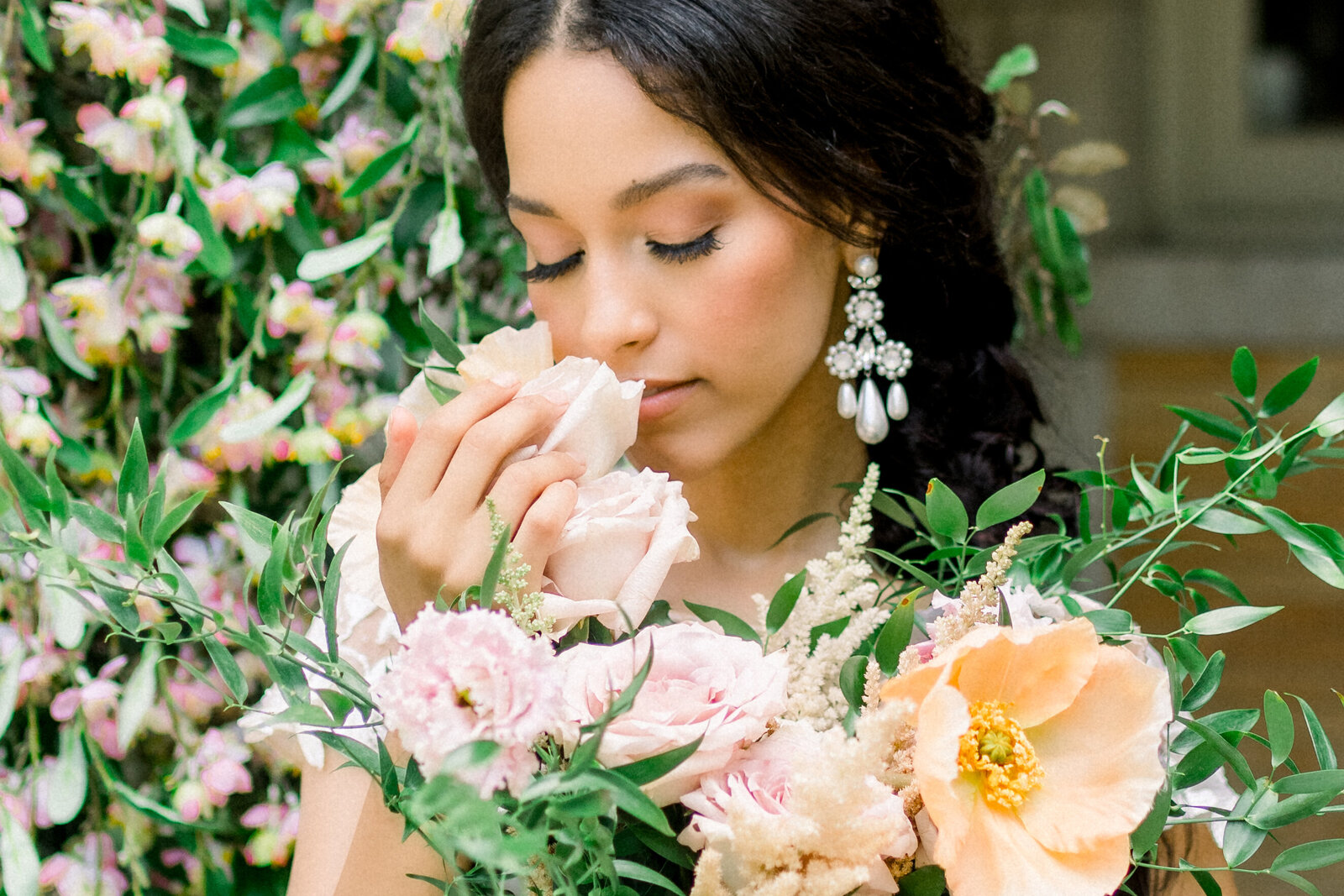 Bride holding wedding bouquet at Filoli in Woodside, CA