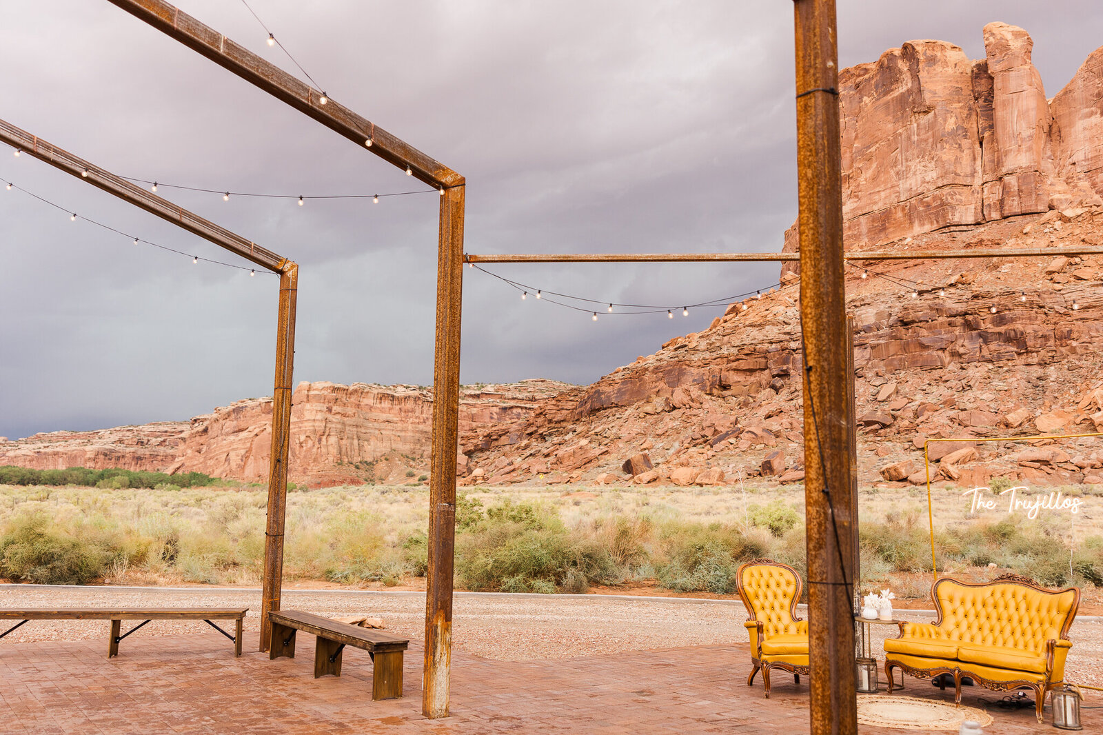 Dark skies at the Red Earth Venue during a storm in Utah 