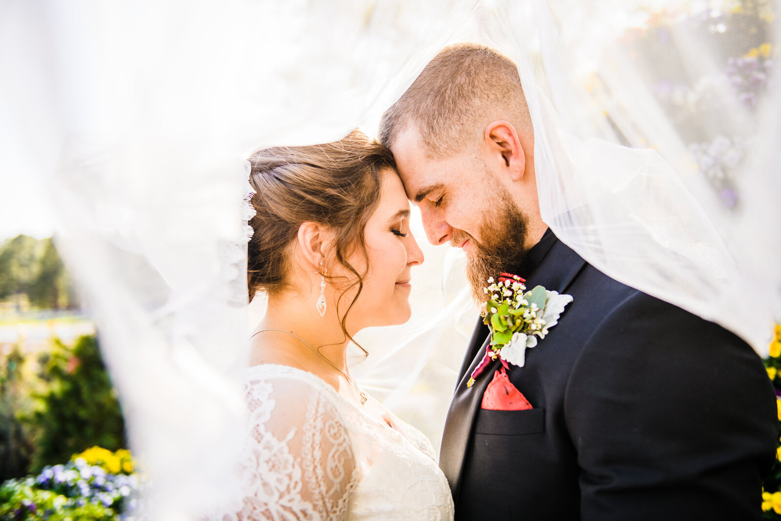 Flagstaff wedding garden photographer bride and groom under veil