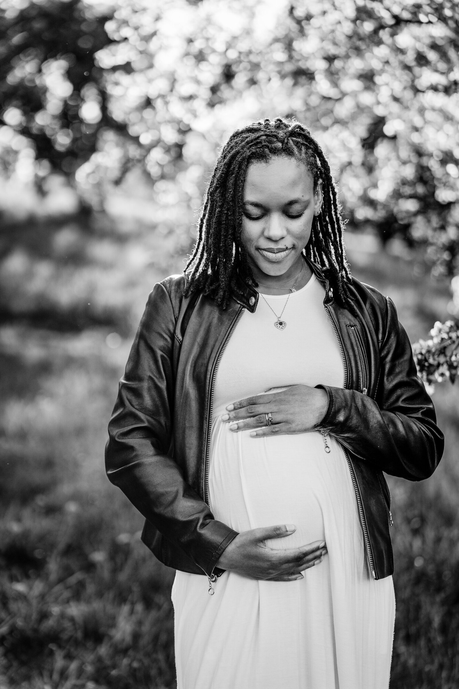 black and white portrait of a pregnant mother in boston