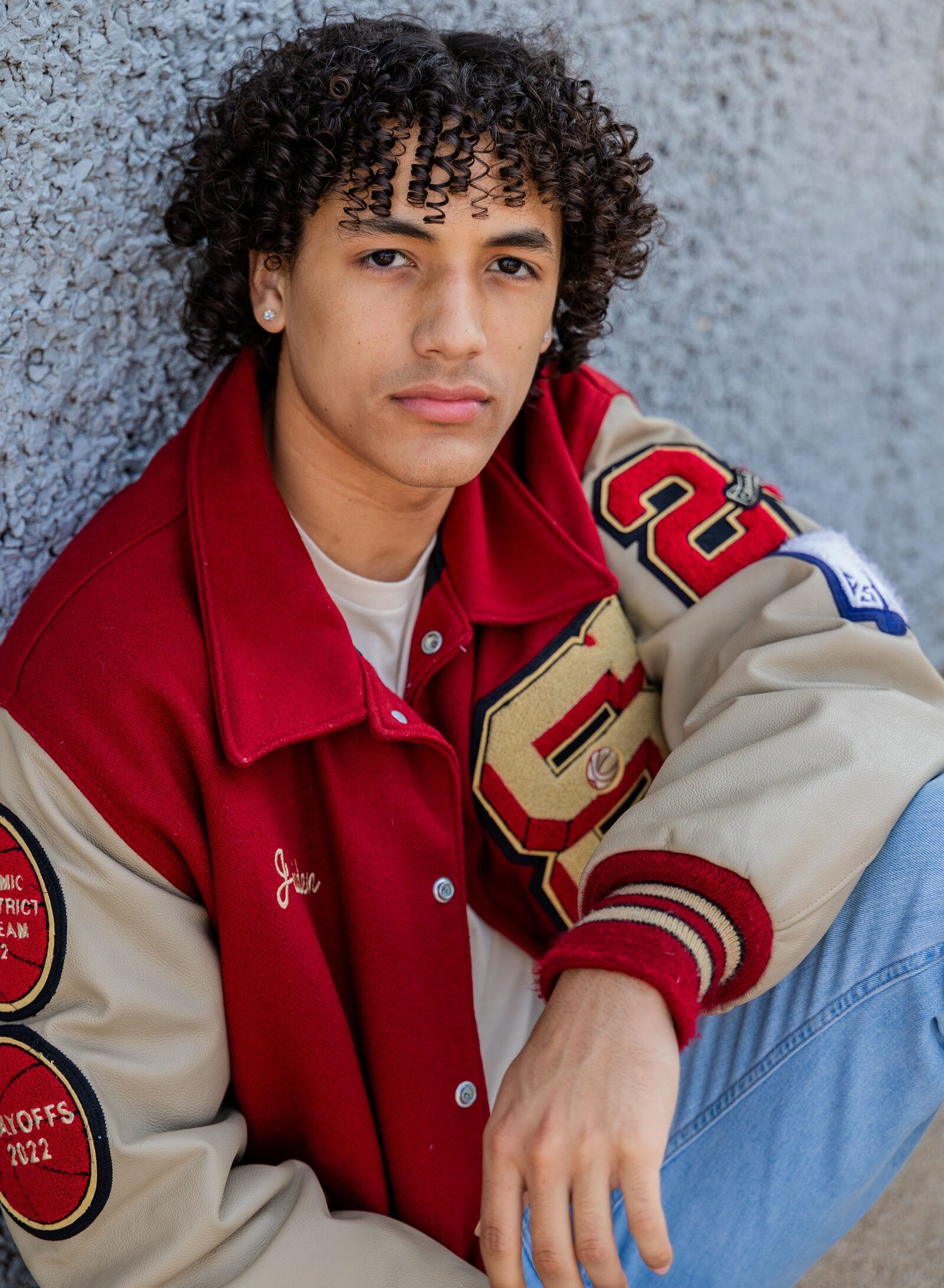 senior guy in lettermans jacket