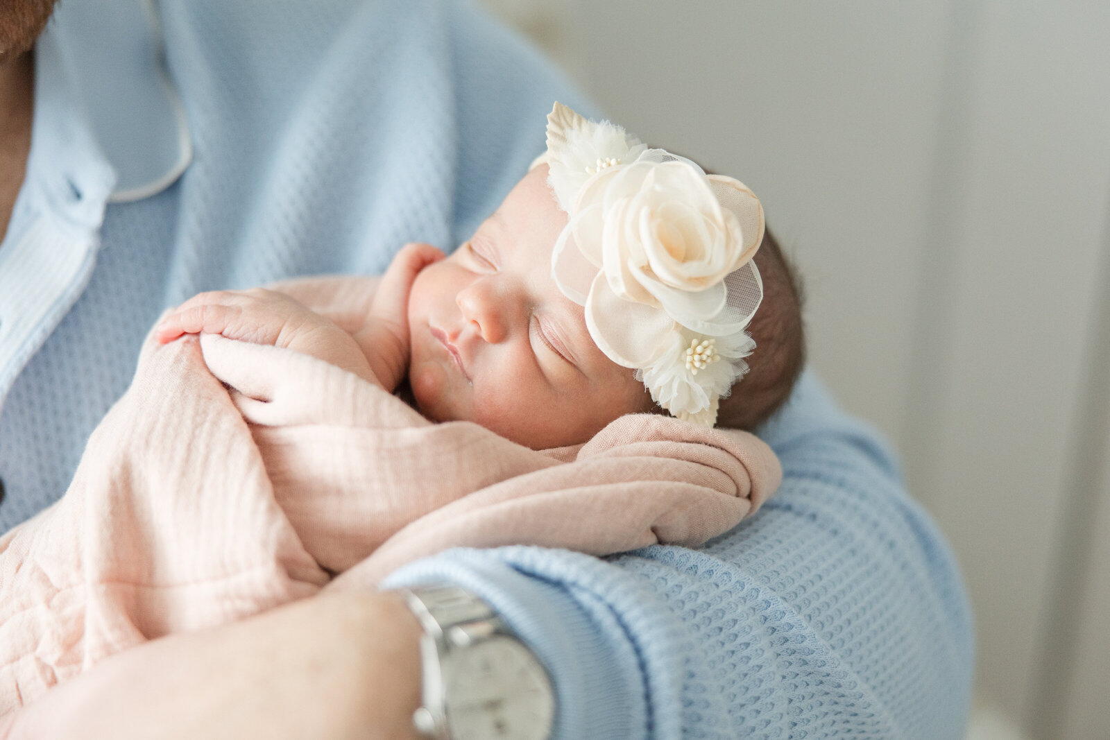 Cleveland Newborn Photographer light blue and light pink swaddled baby girl
