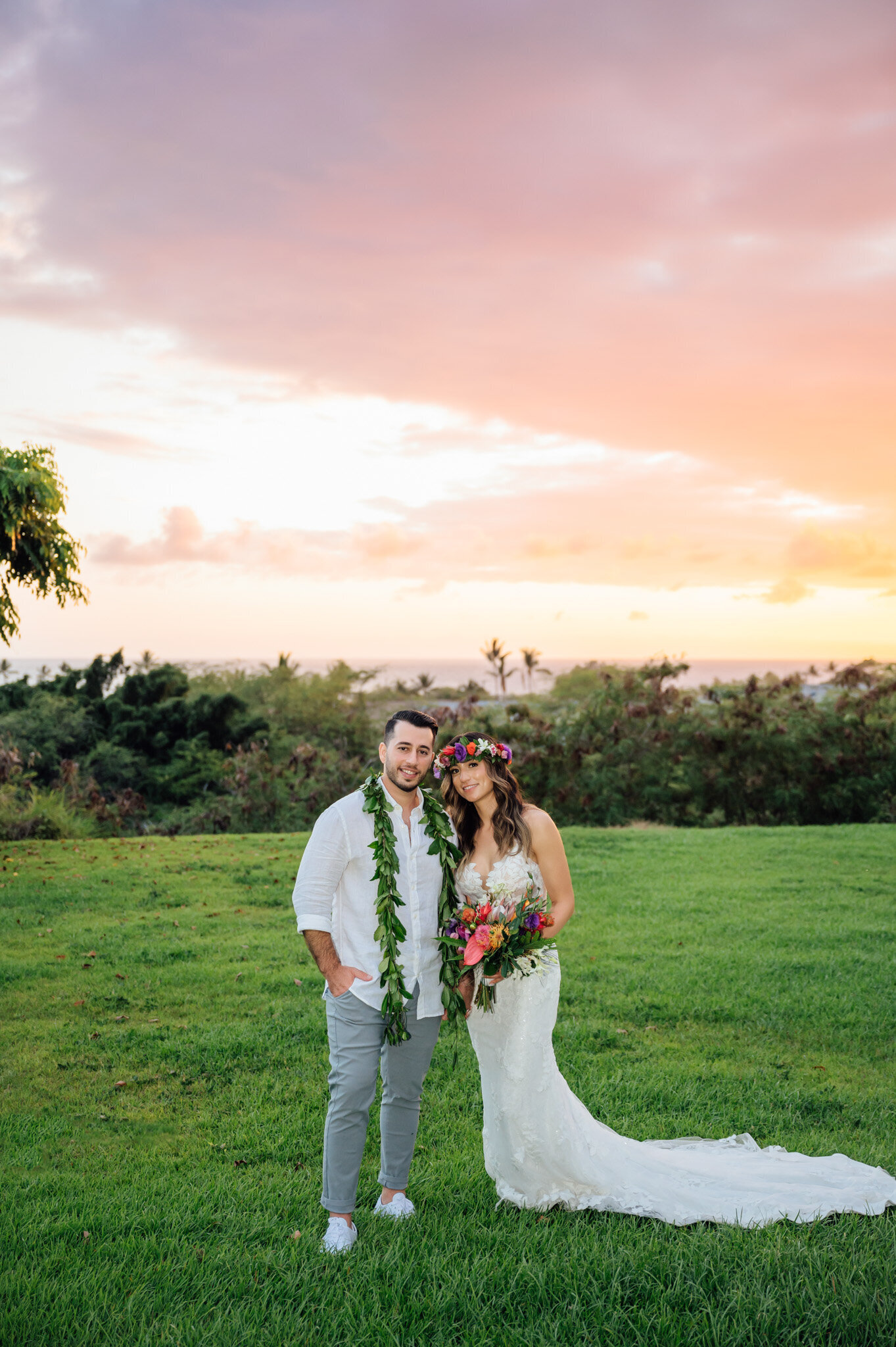 sunset with married couple in Kona