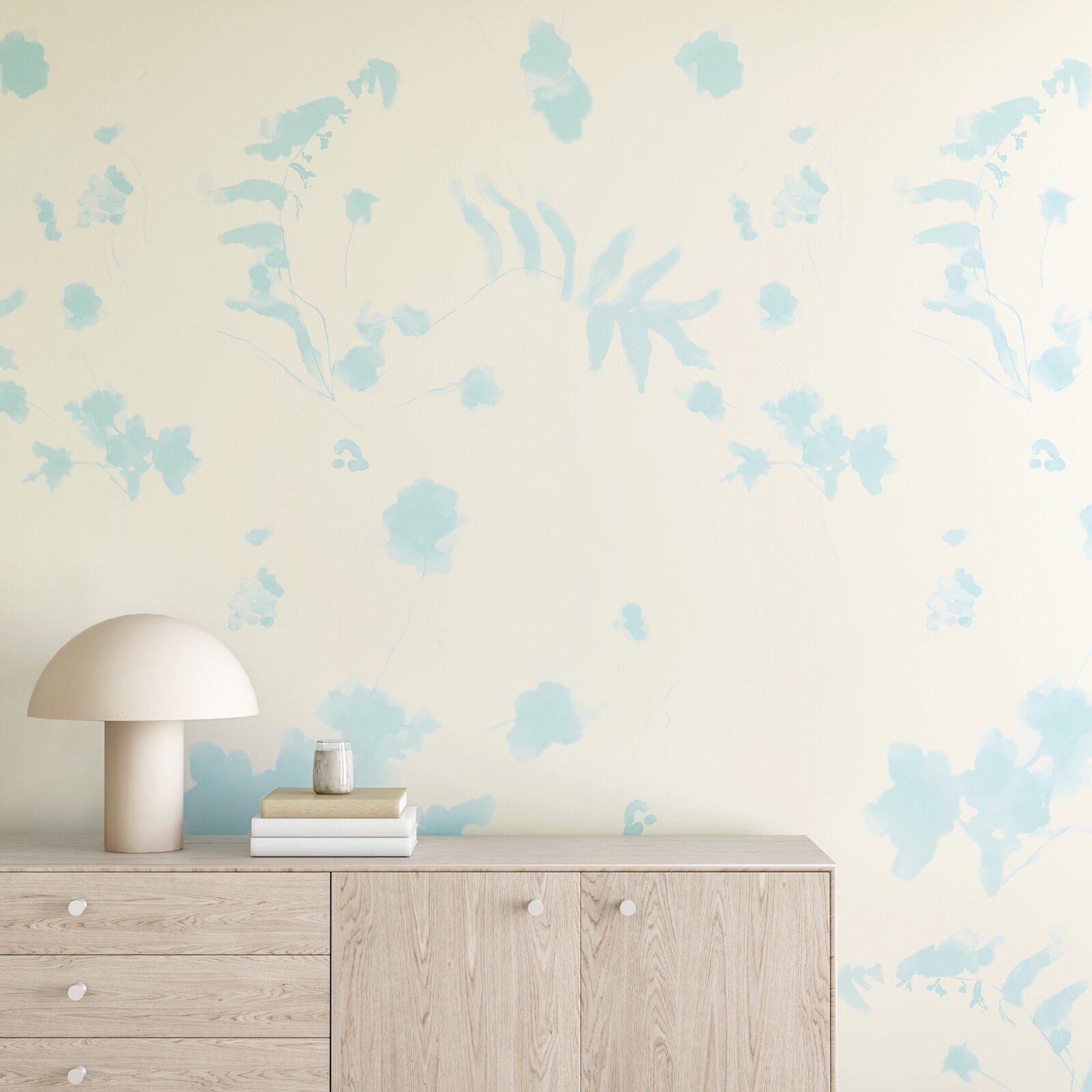 Surface Pattern Design and Art Licensing by Lucia Pador - Greenhouse for drop it Modern - GREENHOUSE© MURAL _ PASTEL BLUE